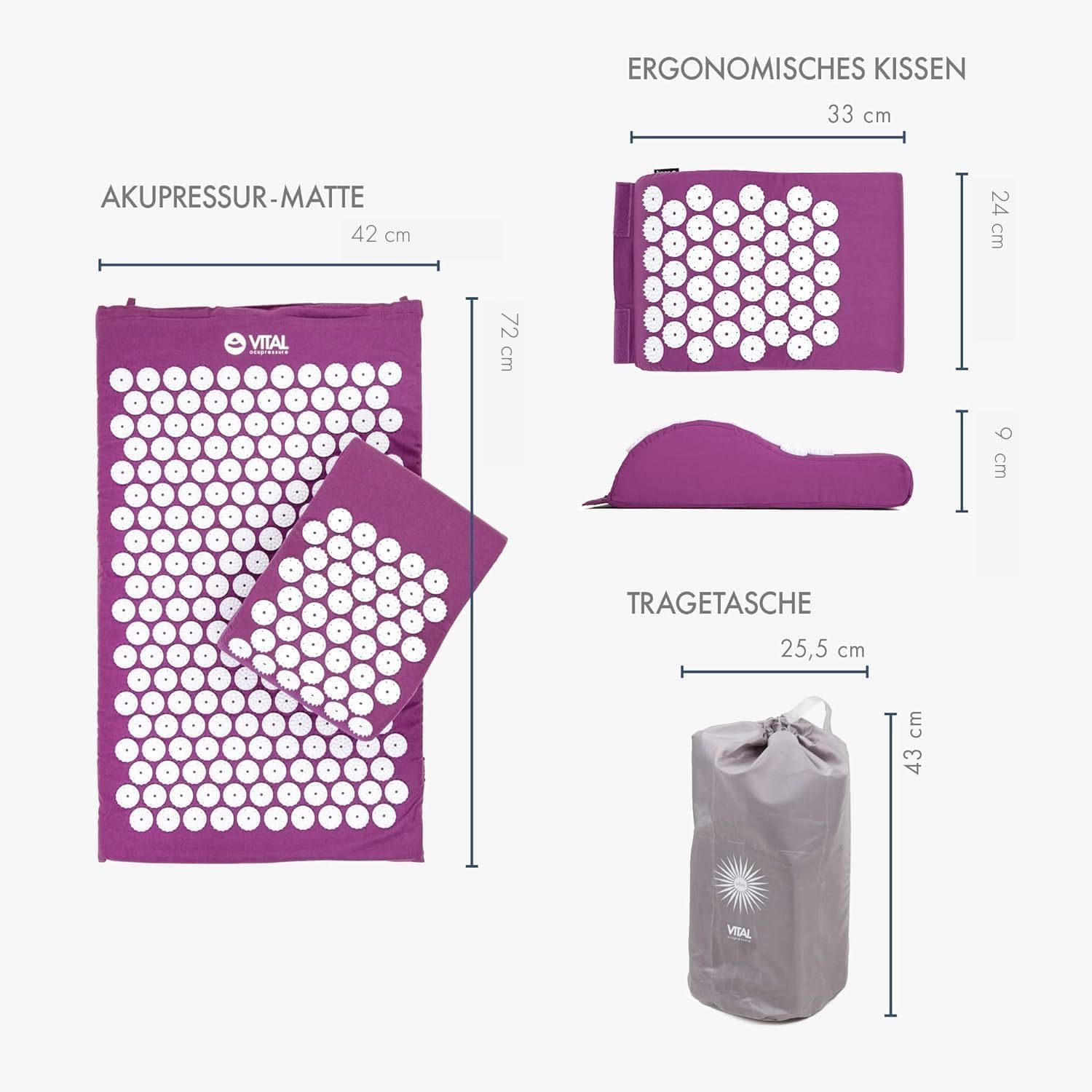 Akupressur-Set VITAL: Akupressurmatte (74 x 44 cm) und Akupressurkissen im günstigen Set, revitalisierende Rückenmatte und Nackenkissen, wohltuende Entspannungsmatte und Kissen – Bild 3