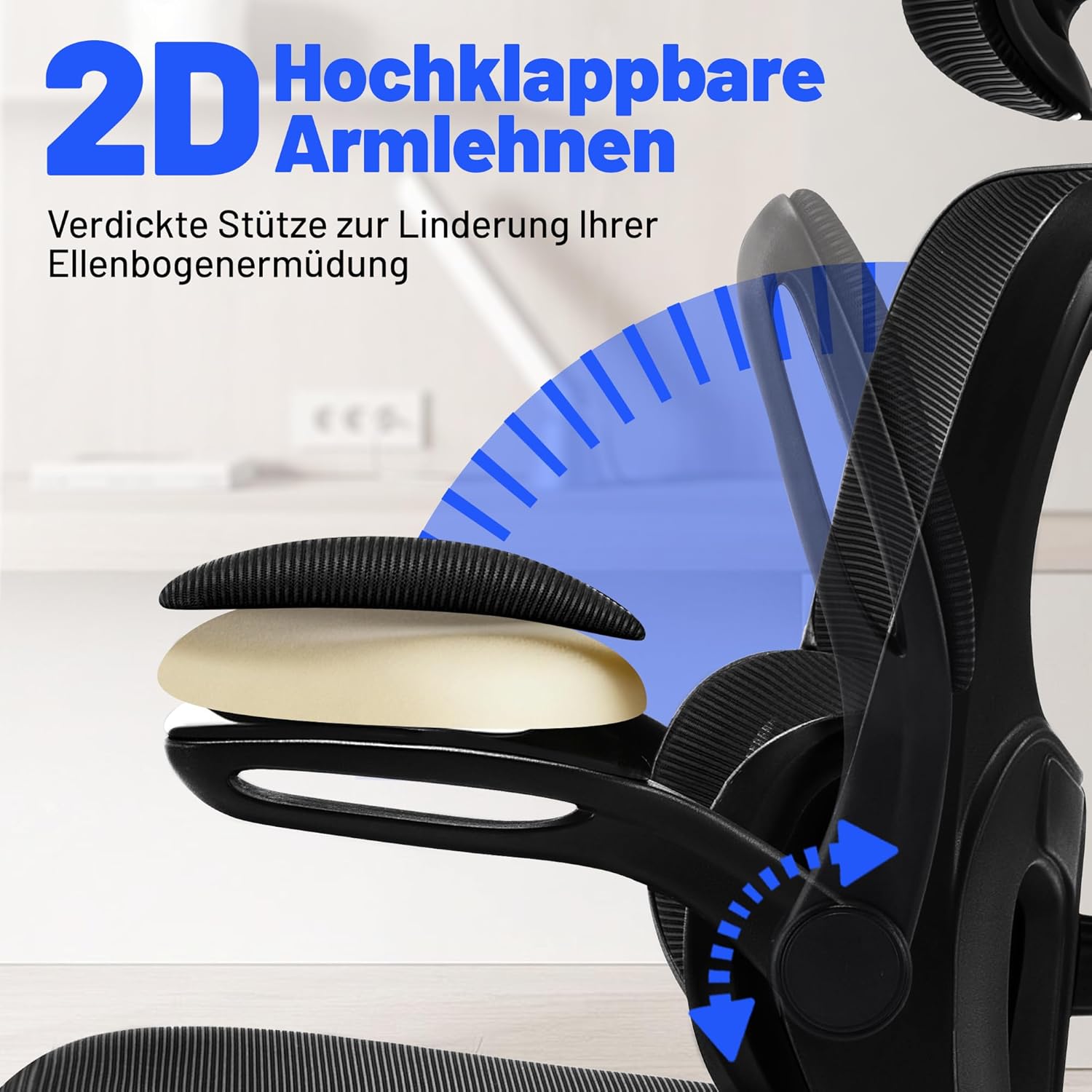 Ergonomischer Bürostuhl mit Kopfstütze, verstellbarer Lordosenstütze & Netzbezug, höhenverstellbarer Drehstuhl bis 150 kg, Computerstuhl ideal für Büro und Home Office, Schwarz – Bild 8