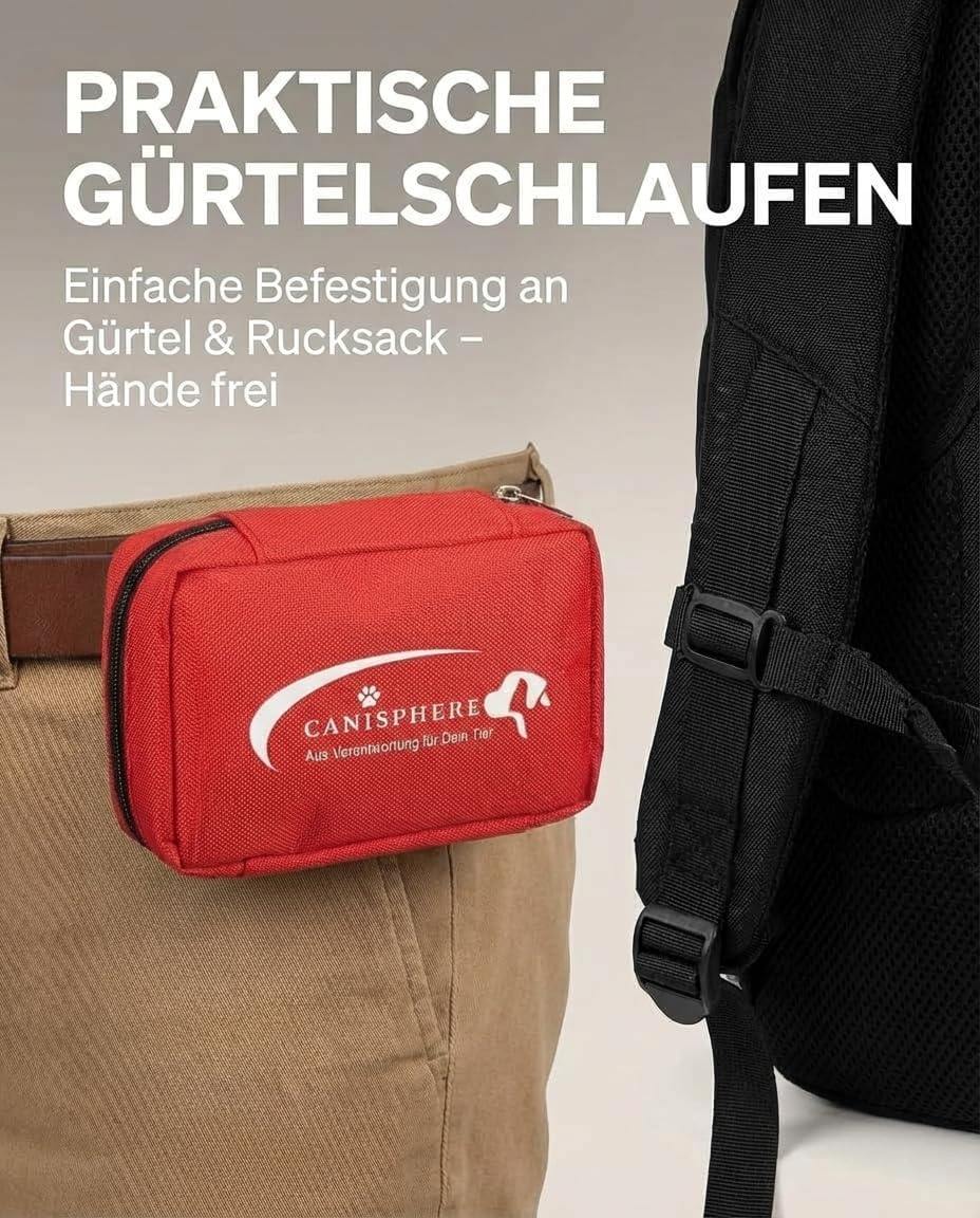 Erste-Hilfe-Set für unterwegs Hund & Katze – Kompakte Hunde-Reiseapotheke im Softcase – 10-teiliges Hunde-/Katzen-Notfallset mit Gürtelschlaufe – Ideal für Spaziergänge, Training & Outdoor-Einsatz – Bild 3