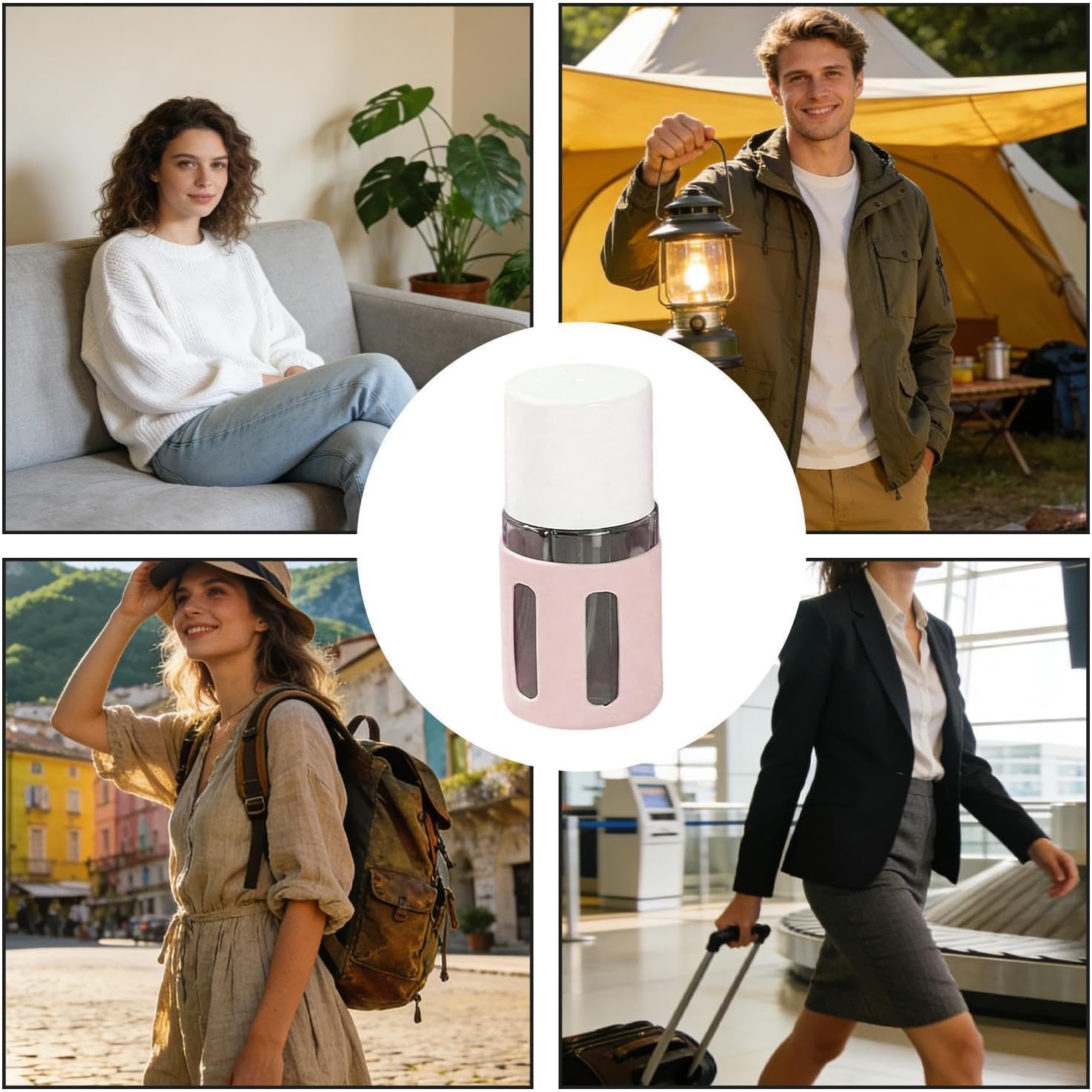 Reiseflaschen für Toilettenartikel, 4-in-1, tragbar, wiederaufladbar, mit Zerstäuber, nachfüllbare Flaschen für persönliche Hygieneprodukte, für Camping, Outdoor, Reisen, Urlaub – Bild 4