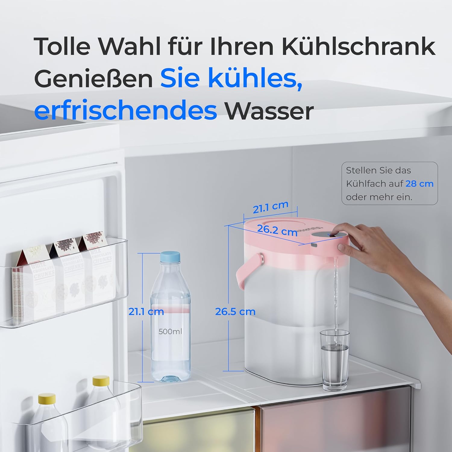 Waterdrop FreshTaste Wasserhärter, elektrischer Wasserfilterkrug, 4 l Wasserfilterspender für Kühlschrank, reduziert Kalk, Chlor, Blei, Kupfer, reinigt, Pink (Ersatzfilter: WD-EWFS) – Bild 9