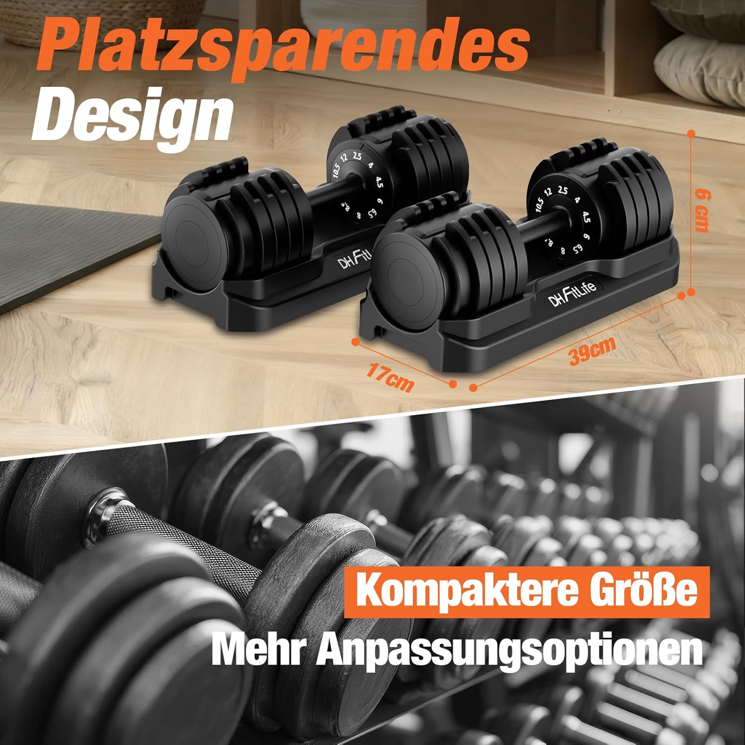 DH FitLife 12 kg / 25 kg verstellbare Kurzhanteln 2,5-12 kg / 4-25 kg mit 10 Gewichtsstufen, Kurzhantel-Set mit Hantelscheiben, variable Gewichte 10 in 1 – Bild 4