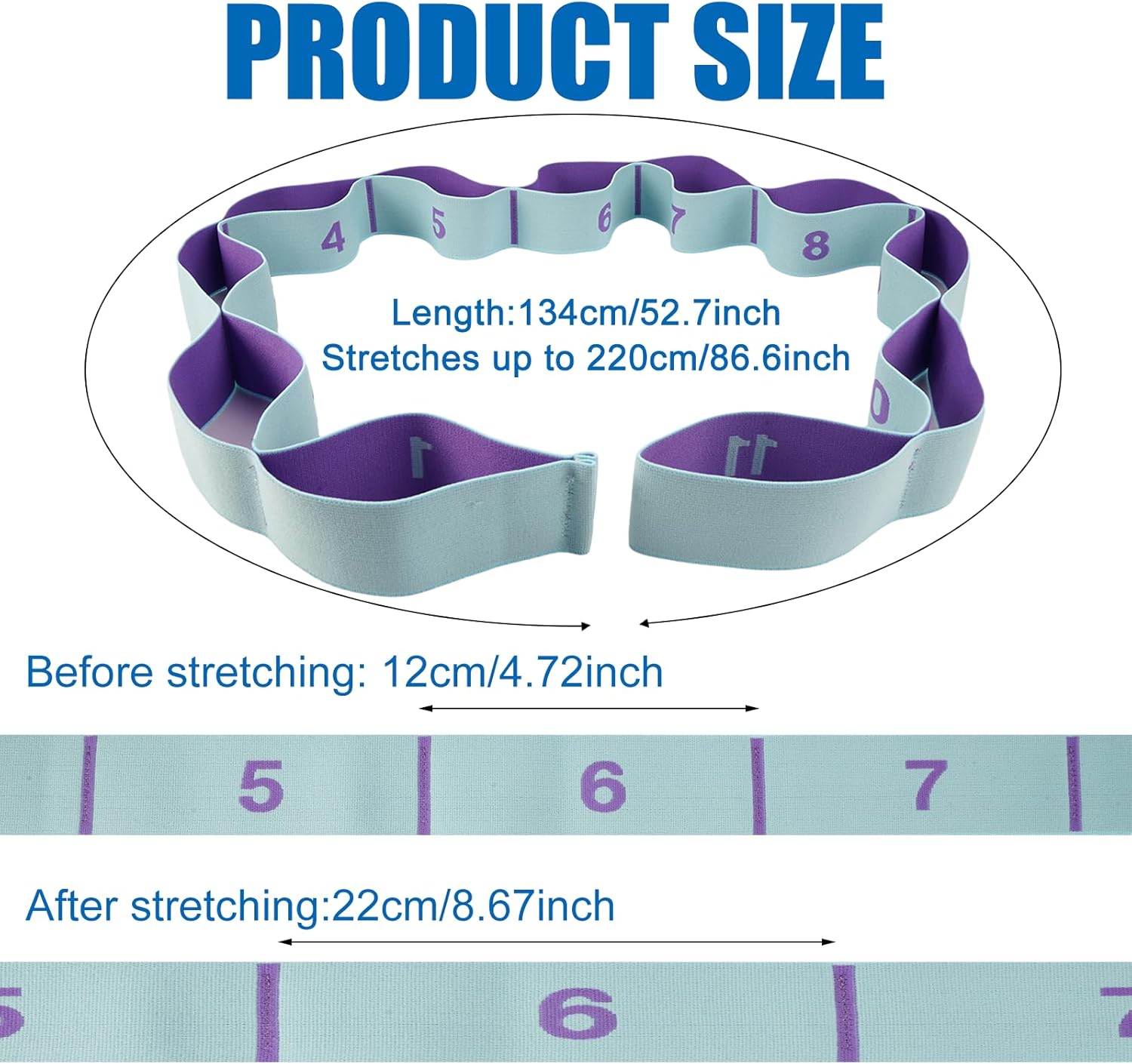 Stretchband mit 11 Schlaufen, Yoga-Stretchband, Yoga-Stretchgurt, Fitnessbänder, Yoga-Stretchgurt, Yoga-Gurt mit Schlaufen für Pilates, Tanz, Gymnastik, effektives Dehnen – Bild 2