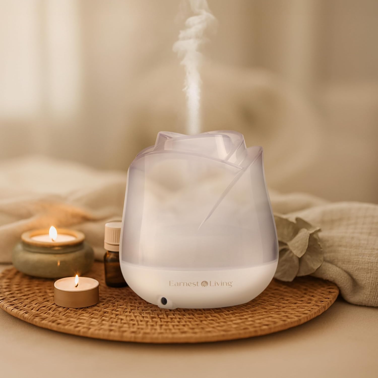 Earnest Living Rose Aromadiffusor 150 ml – Mini-Ultraschall-Duftdiffusor für ätherische Öle, leiser USB-Luftbefeuchter mit 7 LED-Farben, automatische Abschaltung und BPA-frei – für Schlaf und Entspannung – mattweiß – Bild 7