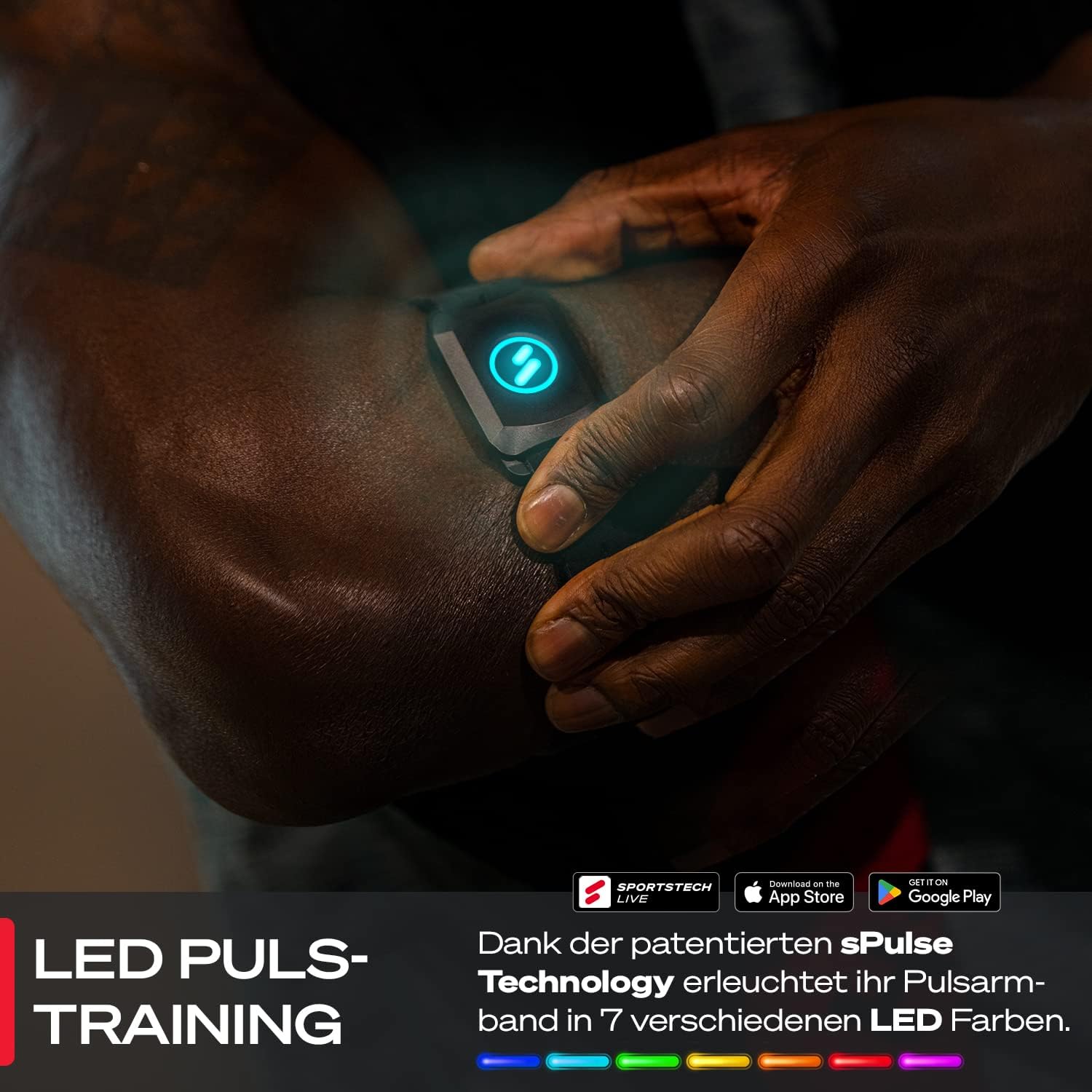 Herzfrequenzmesser sPulse Pulsmesser mit Armband per Bluetooth & Sensor LED | Smart HRM Pulsuhr ohne Brustgurt Fitness Schrittzähler Sense Run – Bild 2