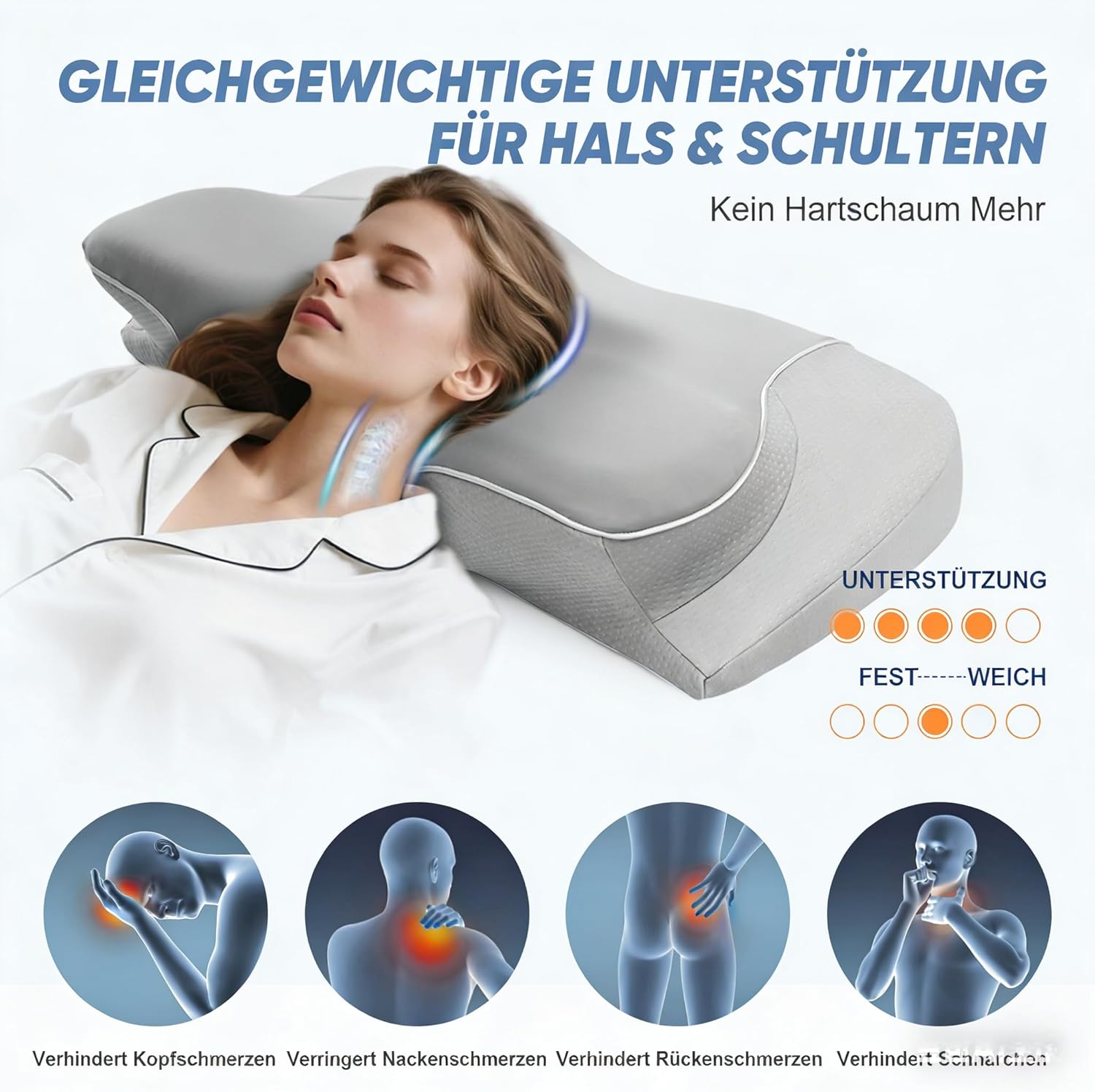 Ergonomisches Nackenstützkissen (HWS) – Premium Memory Schaum Kopfkissen für Seitenschläfer – Orthopädisches Schlafkissen zur Nackenentlastung mit 2 Höhen & atmungsaktivem Öko-Tex Bezug – Bild 3