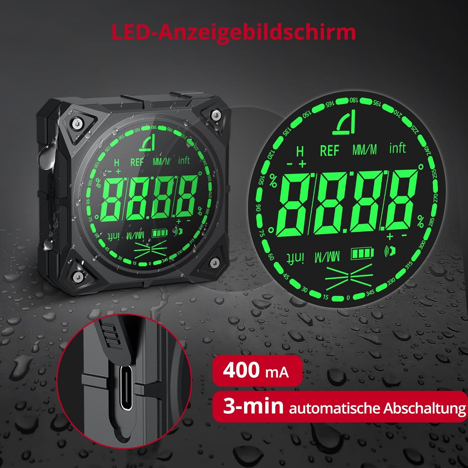 XUNTOP Digitaler Winkelmesser-Neigungsmesser mit LED-Anzeige, vierseitig magnetisch, Typ C, für Holzbearbeitung, Werkstätten, Außenbereich – Bild 5