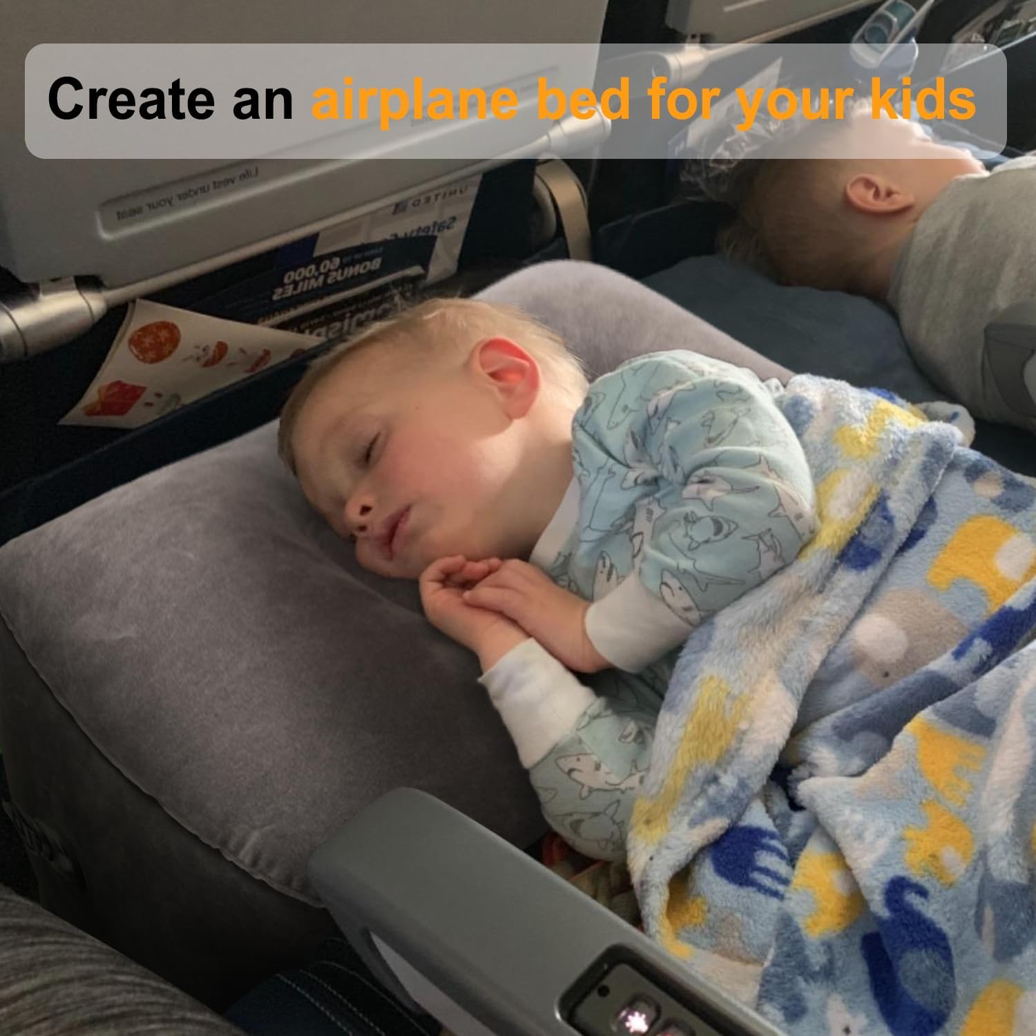 Maliton Fußstütze Flugzeug, aufblasbares Fußstützenkissen für Reisen, Auto & Zuhause & Büro, höhenverstellbares Flyaway-Kinderbett, zum Schlafen auf langen Flügen für Kinder (Grau, 2 Stück) – Bild 4