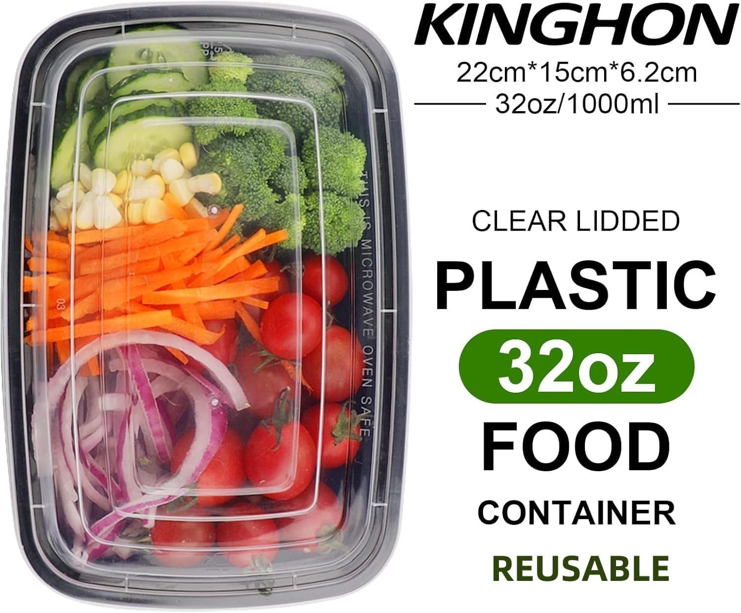 Behälter für die Zubereitung von Mahlzeiten mit 3 Fächern – Bento-Lunchboxen, BPA-freie wiederverwendbare Lebensmittelaufbewahrung mit luftdichtem Deckel, gefrier-, mikrowellen- und spülmaschinenfest – 10 Stück, 32 oz – Bild 5