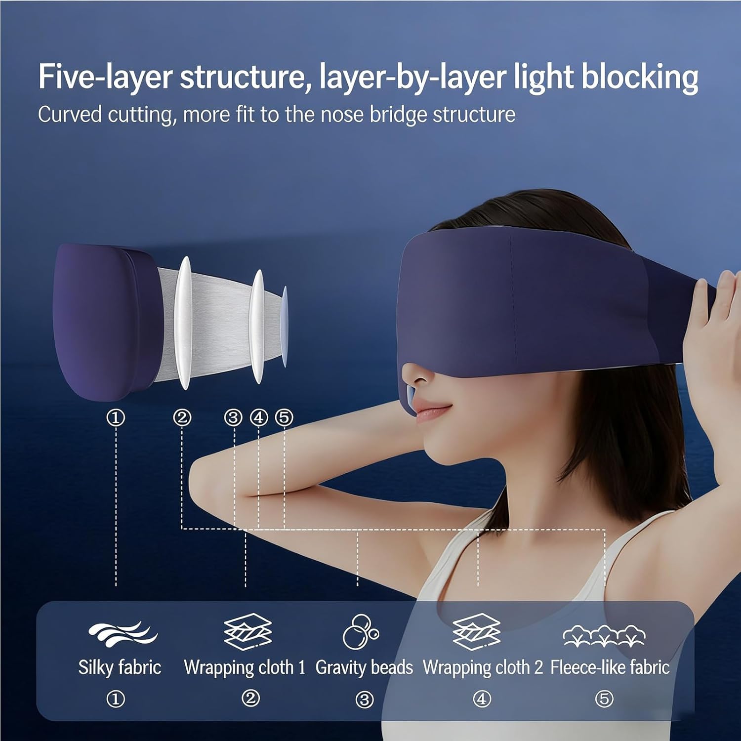 Beschwerte Augenklappe, gewichtetes Stirnband gegen Licht | doppelseitige Schlafmaske mit Perlen und Baumwollbesatz – für Zuhause, Reisen, Flugzeug, Entspannung und – Bild 4
