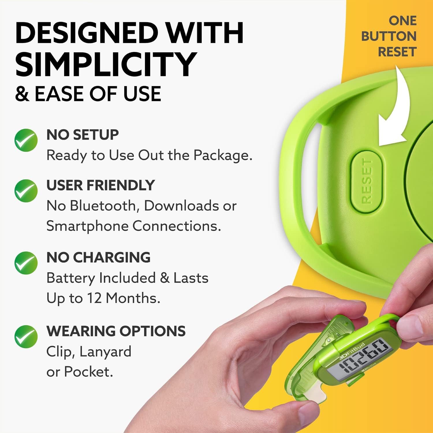3DFitBud Easy Pedometer Walking 3D-Schrittzähler mit Clip und Trageband A420S – Bild 3