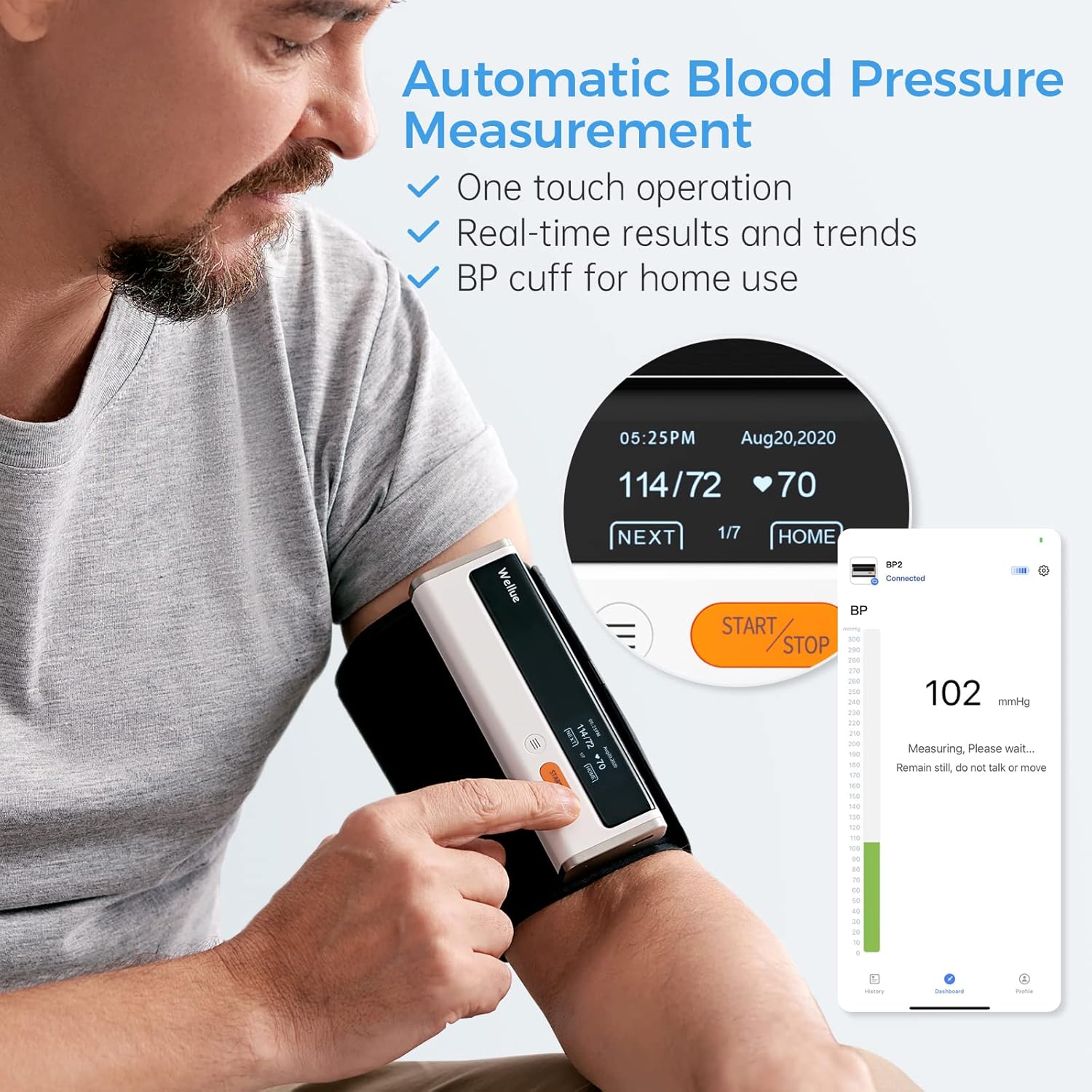 Wellue Armfit Plus Blutdruckmessgerät mit EKG-Funktion, Bluetooth-Oberarm-Blutdruckmessgerät für den Heimgebrauch, große Blutdruckmanschette, kostenlose App für iOS & Android – Bild 2