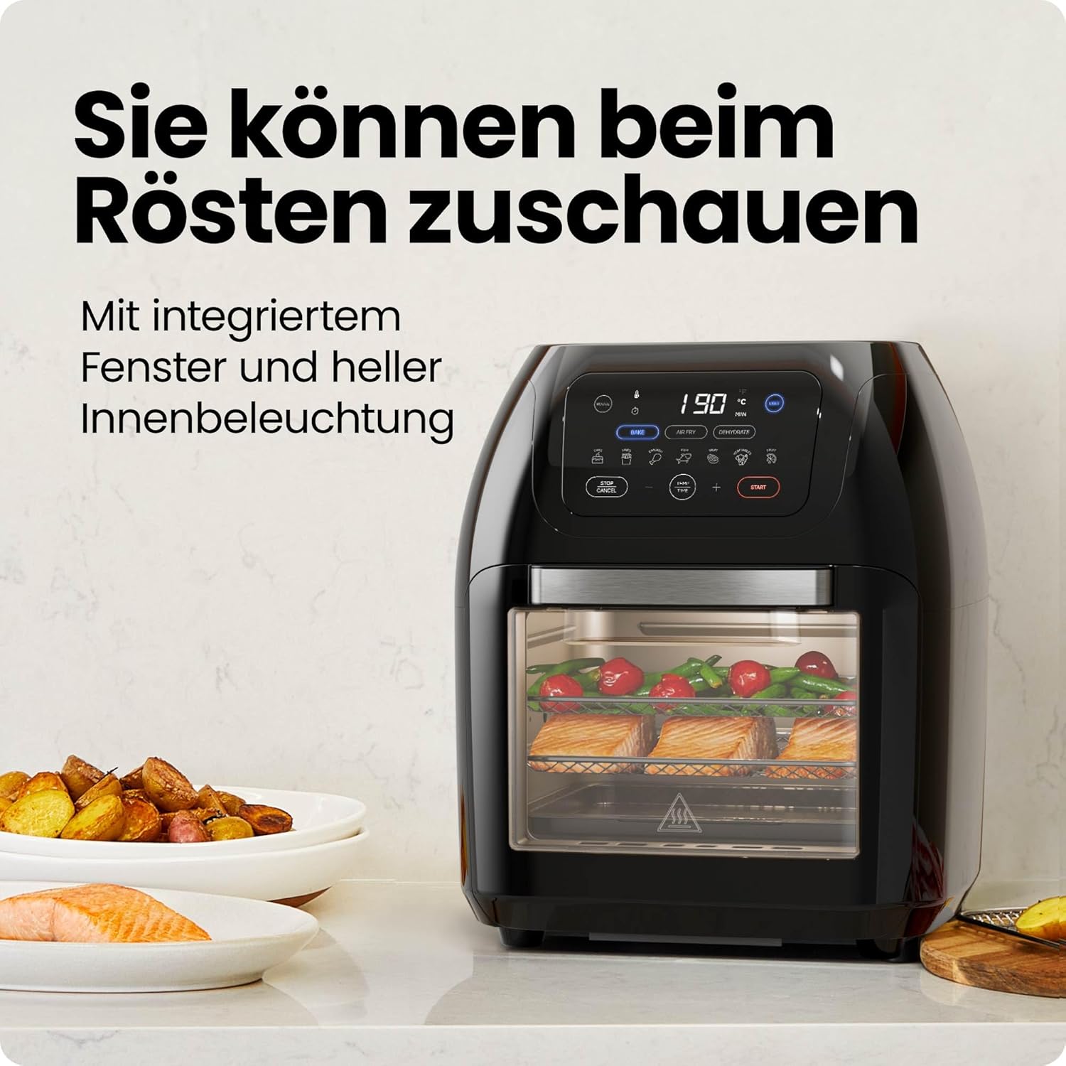 Chefman Multifunktionale digitale Heißluftfritteuse + Drehspieß, Dörrgerät, Konvektion, 17 Touchscreen-Voreinstellungen, XL 10L-Familiengröße, automatische Abschaltung, großes Sichtfenster, Schwarz – Bild 7