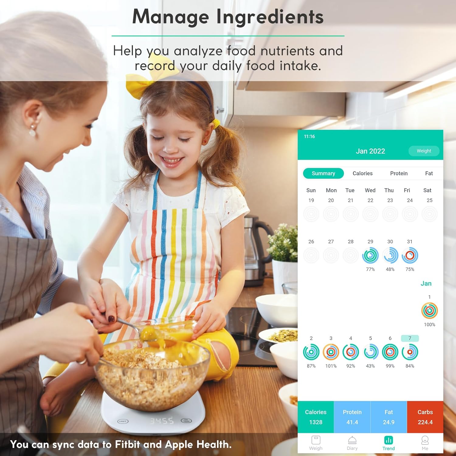 arboleaf Digitale Küchenwaage mit App, 10 kg / 0,5 g Küchenwaage Bluetooth mit Kalorienzähler, Ernährungswaage USB wiederaufladbar, grammgenaue Lebensmittelwaage mit Sicherheitsglas und Tara-Funktion (weiß) – Bild 2