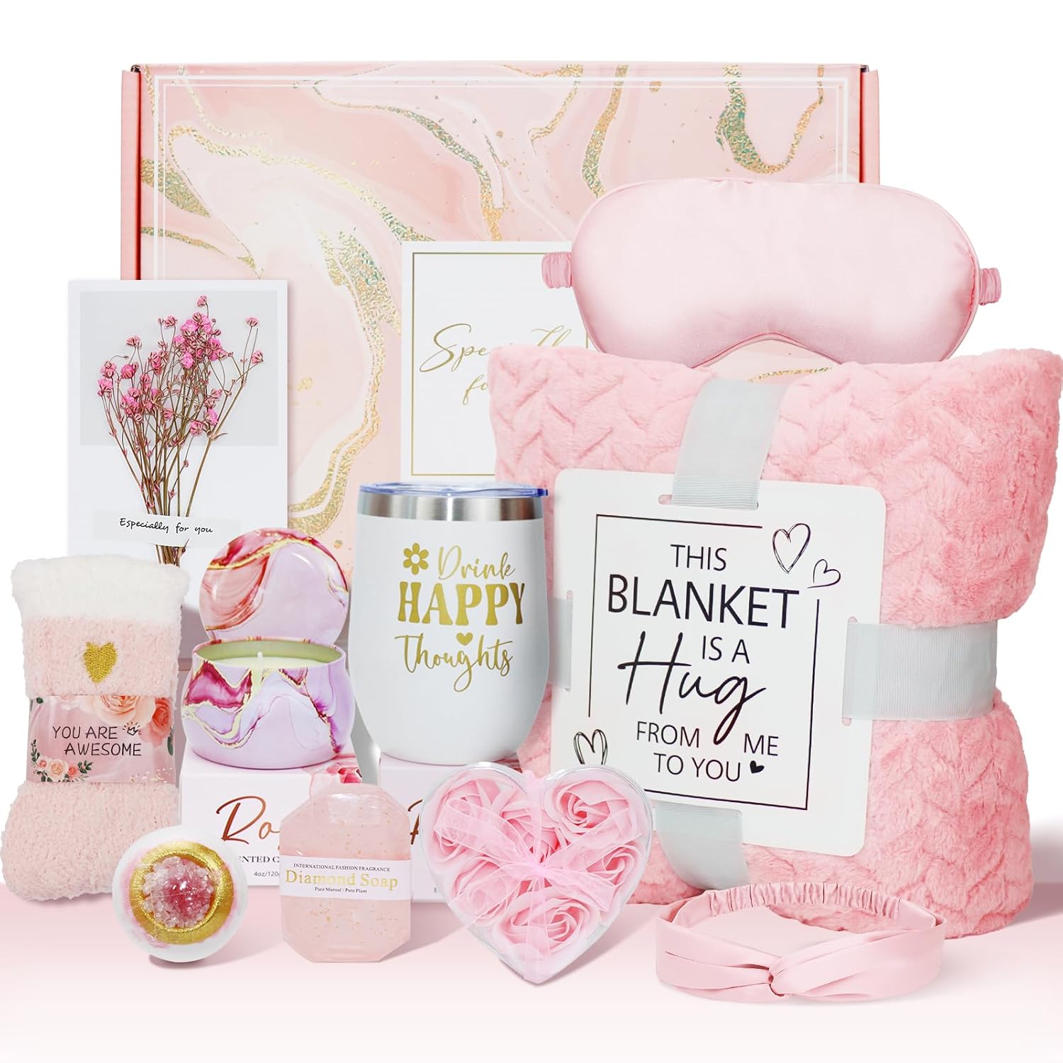 11-teiliges Wellness-Geschenkset für Frauen, rosa Geburtstagsgeschenkbox für Freund, Gute Besserung-Geschenkkorb für Mama, Mutter, Schwester, Valentinstag, Freundin, Freundin, Ehefrau, Mädchen