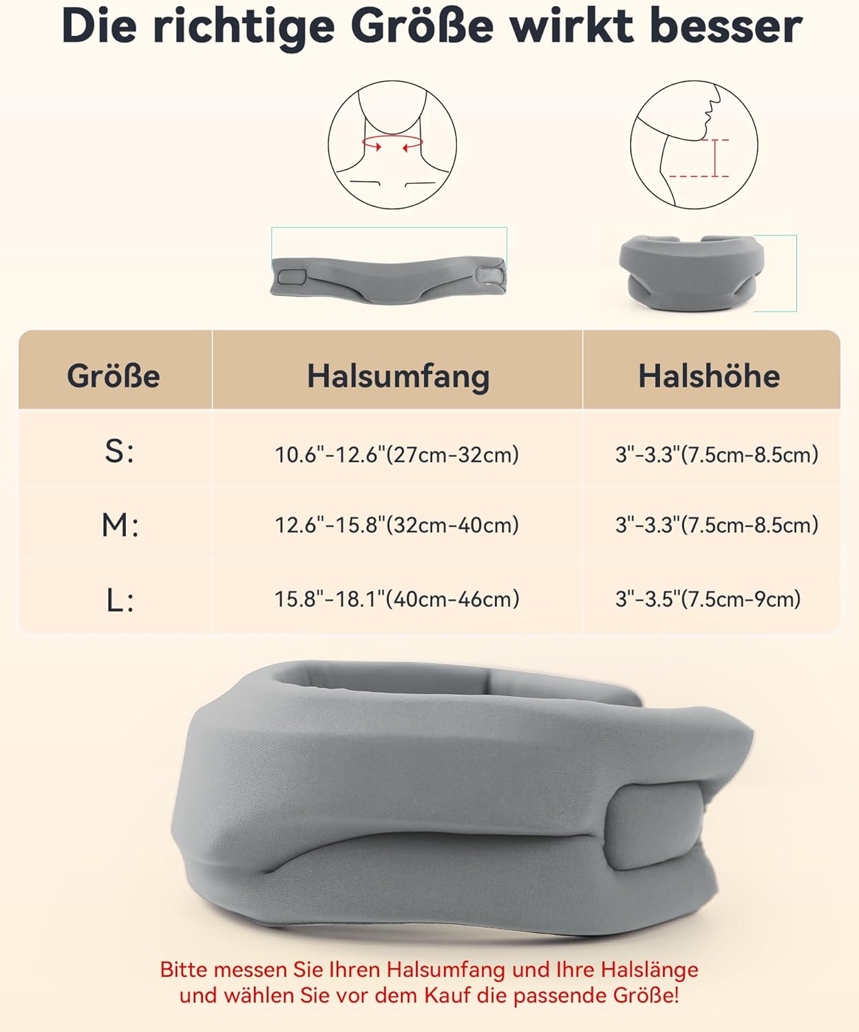 Nackenstütze bei Nackenschmerzen, weiche & verstellbare Nackenstütze zum Schlafen, Nackenstütze zur Unterstützung der Halswirbelsäule, Druckentlastung, für Damen und Herren (Grau, M) – Bild 4