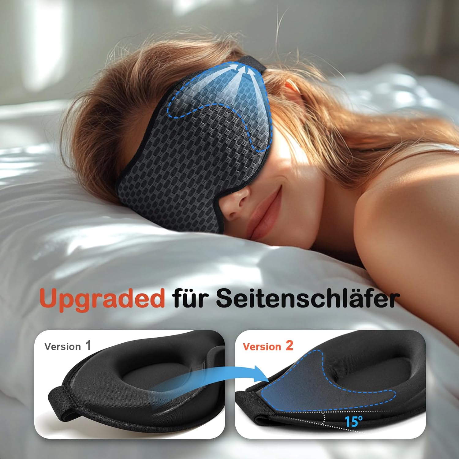 INNELO 3D-Schlafmaske für Männer und Frauen, 2025 Seiten, verbesserte Augenmaske für Seitenschläfer, 100 % lichtblockierende, ergonomische Schlafbrille, mit bequemen druckfreien Augenhöhlen für Reisen, Grau – Bild 2