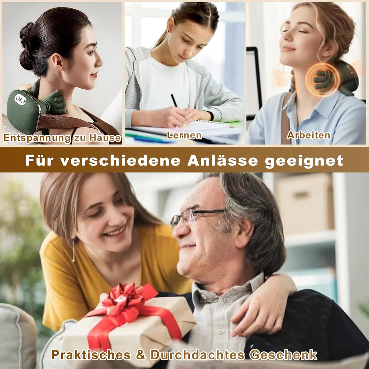 Massagegerät, 4D Bionic Hand-Nackenmassagegerät, elektrisches Shiatsu-Massagegerät mit Wärme, 3 Modi und 2 Wärmeeinstellungen, Tiefenmassage für Nacken und Schultern, lindert Muskelverspannungen und Müdigkeit – Bild 8