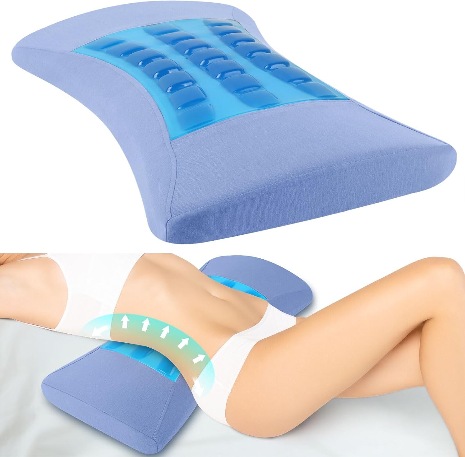 Orthopädisches Lendenkissen mit kühlender Gelschicht, ergonomische Memory-Schaum-Rücken- und Lendenwirbelstütze für Bett und Sofa – Vorlagen für Entlastungskissen für den unteren Rücken