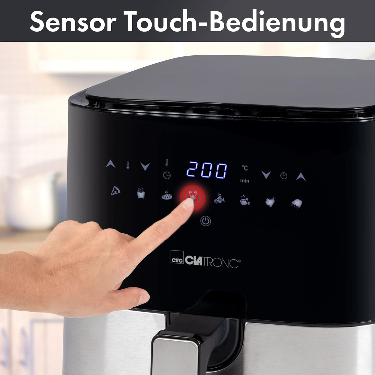 Clatronic FR 3782 H XXL Heißluftfritteuse – 5L Fritteuse | Heißluft für fettfreies Braten | Edelstahl-Airfryer mit digitalem Touchscreen | 360° Luftstrom | Heißluftfritteuse mit 8 Programmen – Bild 8