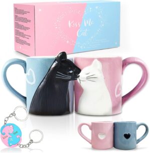 Katzen-Kaffee-Paar-Tassen-Set, Kera...
