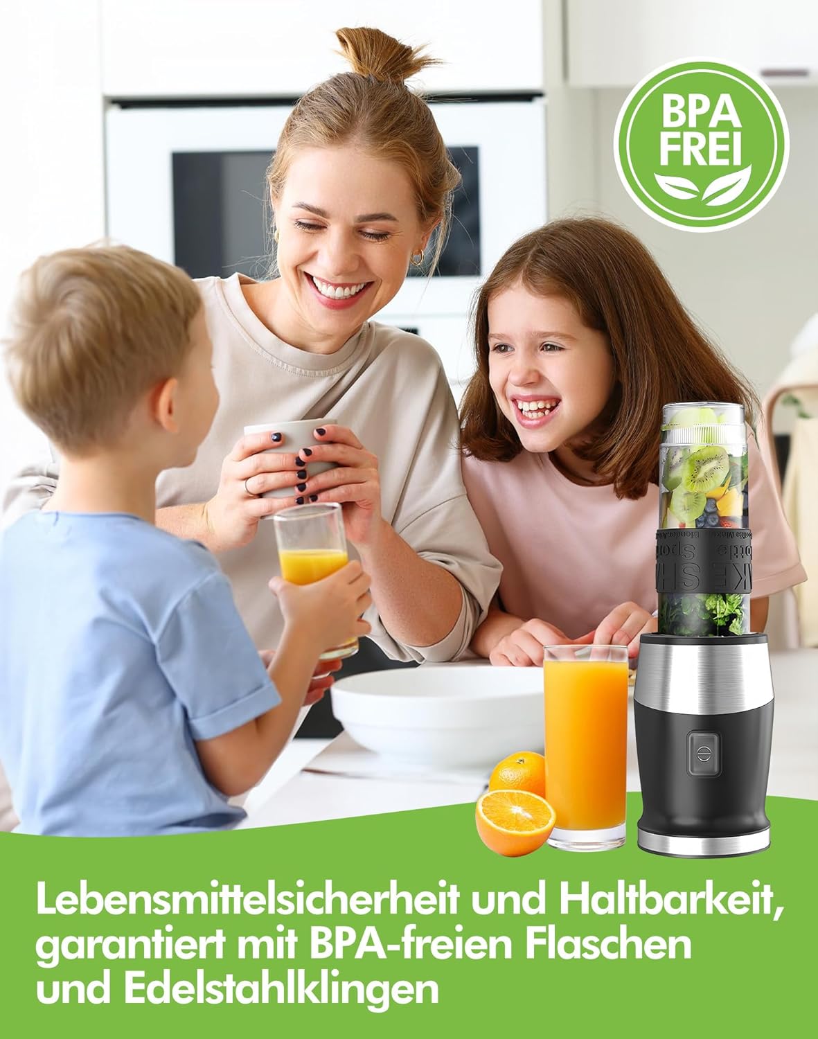 Mixer, 500 W Smoothie Maker, Standmixer & Mixer Smoothie Maker mit 2 x 570 ml Smoothie-Flaschen, BPA-freies Tritan, tragbarer Mixer aus Edelstahl, 4 Klingen für Shake und Smoothie – Bild 5