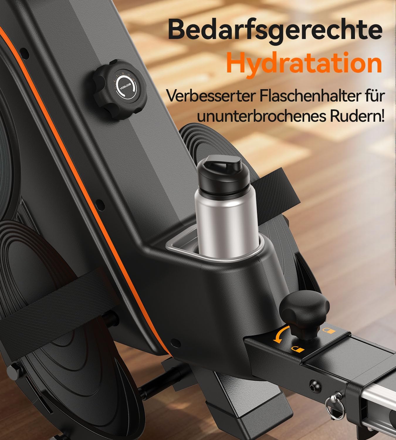 YOSUDA Upgrade Rudergerät für zu Hause, 16 dynamische Widerstände, für große bis zu 181 kg, ultraleiser Magnet, Komfortsitz, Bluetooth/App, Aluminiumschiene, Flaschenhalter, 90 % vormontiert, Rudergerät – Bild 6