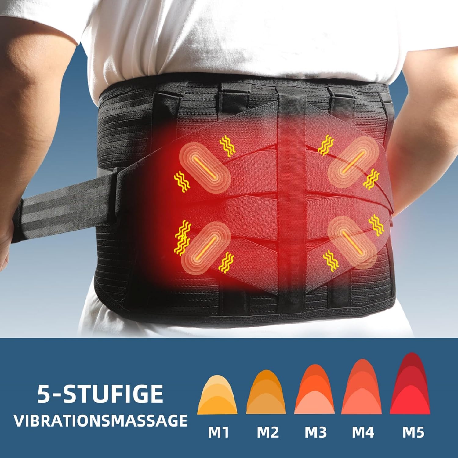 HONGJING Rotlichttherapie-Rückenmassagegürtel zur Schmerzlinderung im unteren Rückenbereich, Rückenstützgürtel mit Wärme und Massage bei Bandscheibenvorfall, Skoliose, Ischias (L) – Bild 4