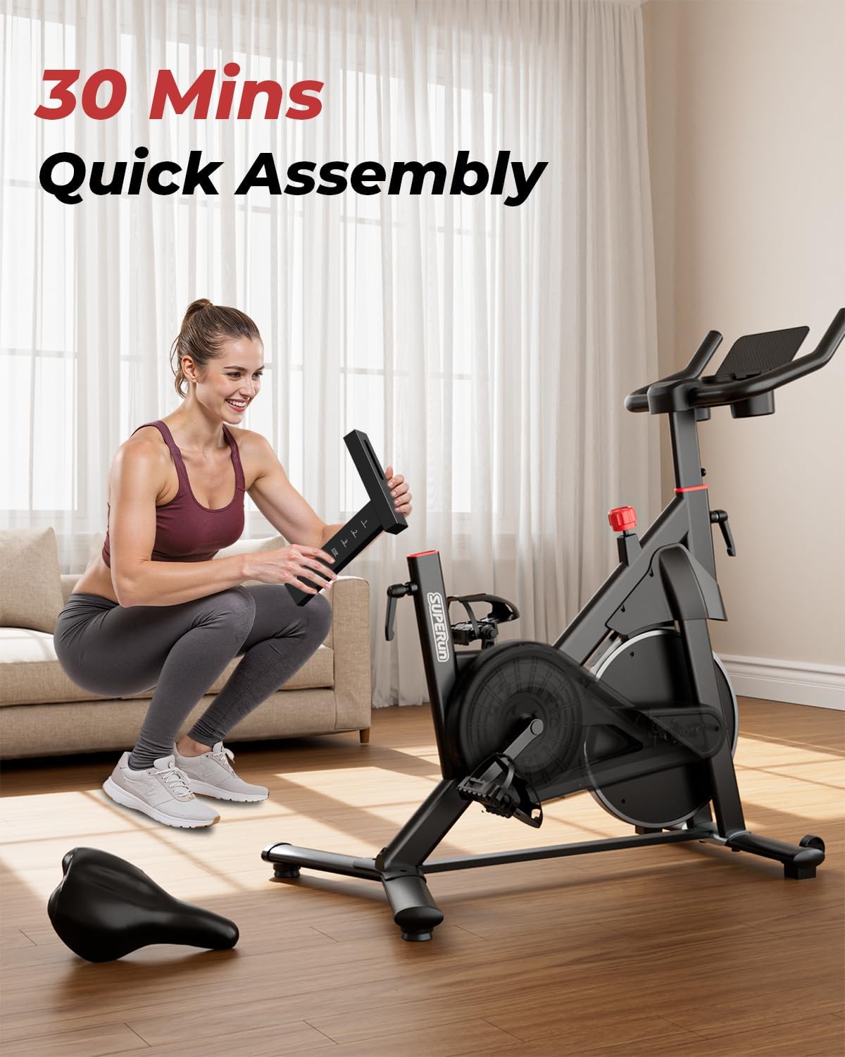 Heimtrainer mit App, Superun Ergometer Spinning Bike Indoor mit einstellbarem Widerstand, magnetischer Widerstand stationär, 15 kg Schwungrad, extrem leise für Cardio-Training zu Hause – Bild 9