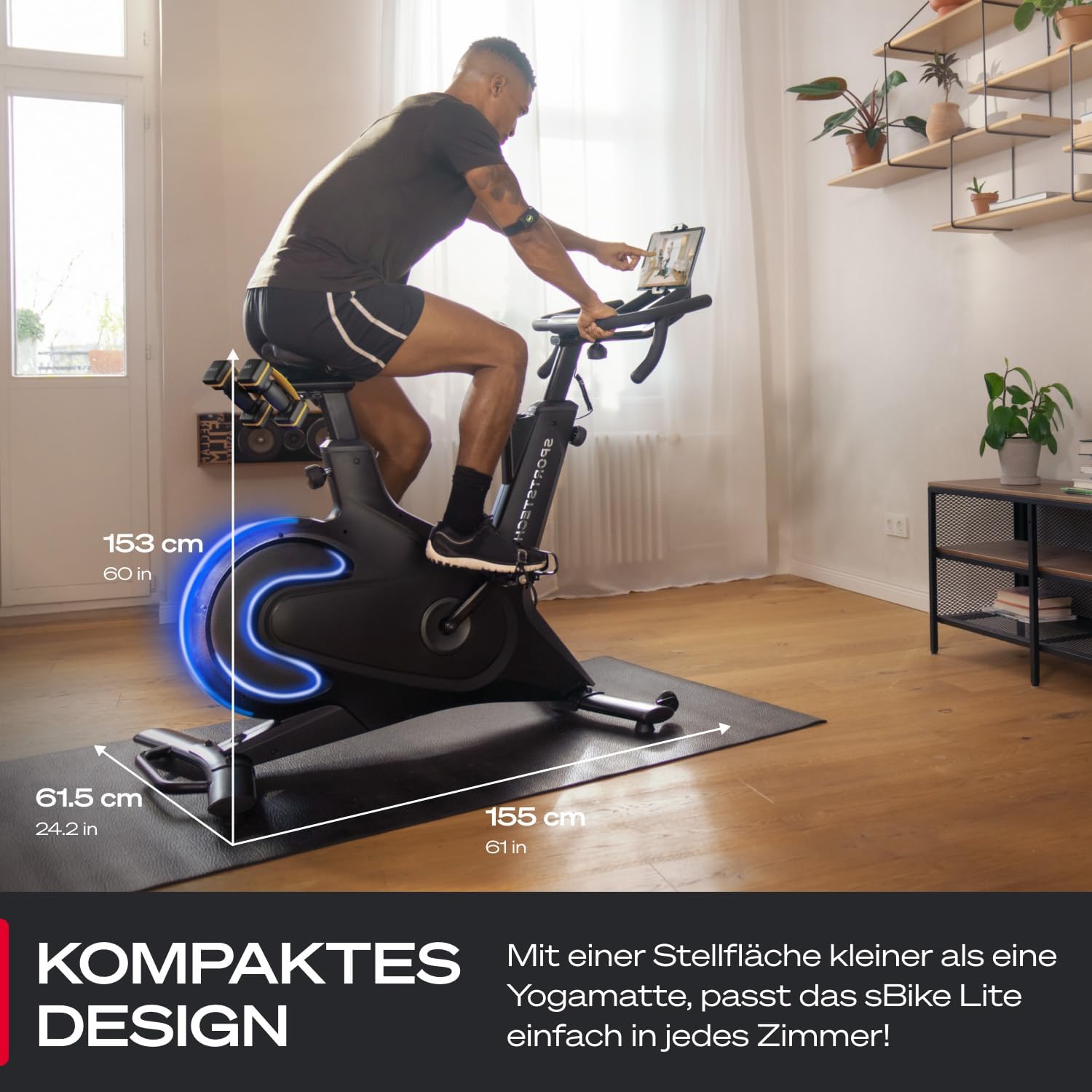 Sportstech sBike Lite Premium Speedbike, Indoor Cycling Bike mit 16,5 kg Schwungrad, Magnetbremse & Wattanzeige, Heimtrainer Fahrrad, App-kompatibel (Zwift&Kinomap), LED-Pulsanzeige, bis 150 kg – Bild 6