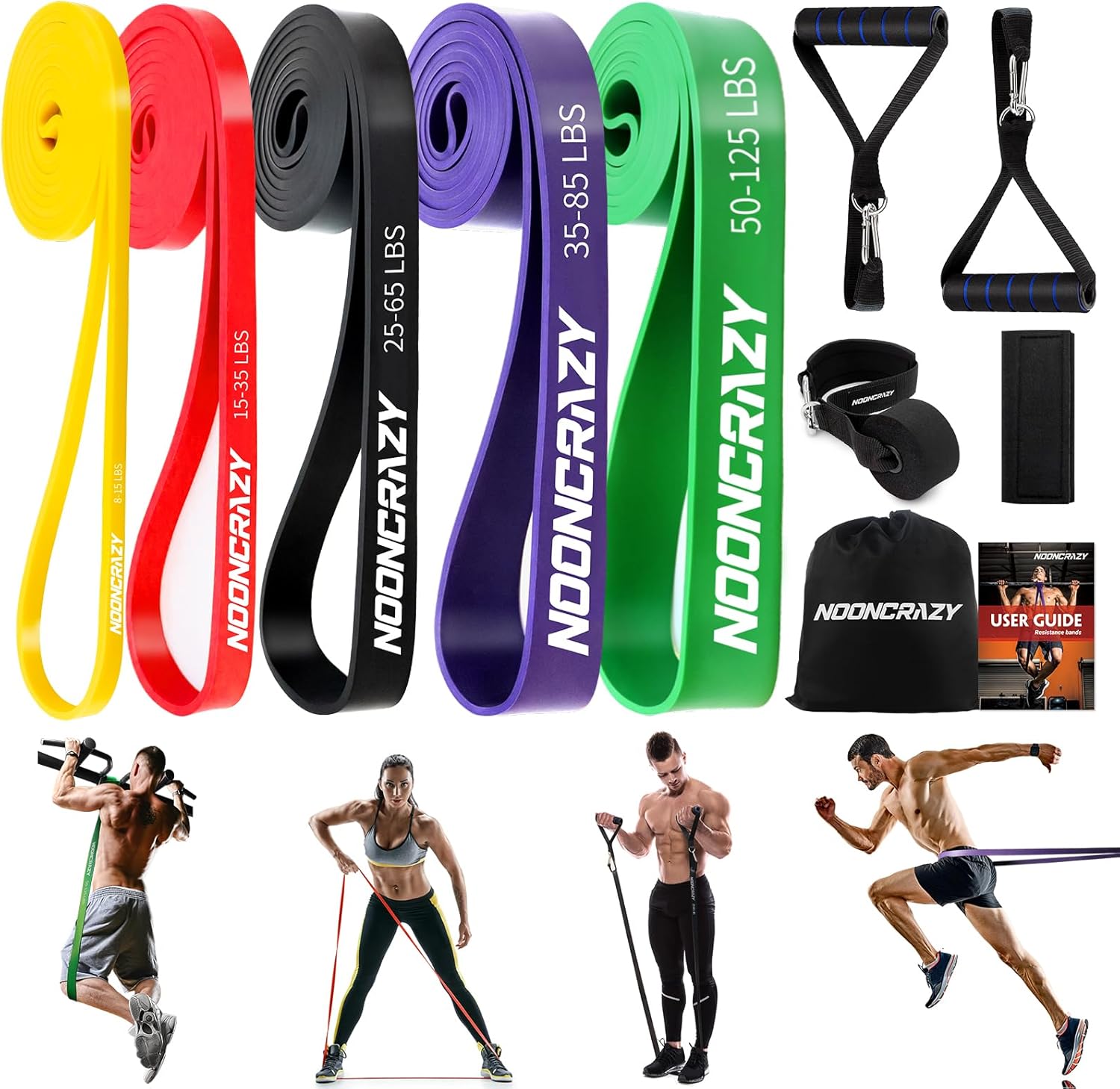 Widerstandsbänder, verschiedene Stufen mit Türanker und Griffen, Fitnessbänder für Krafttraining, Training, Physiotherapie, Yoga, für Männer und Frauen