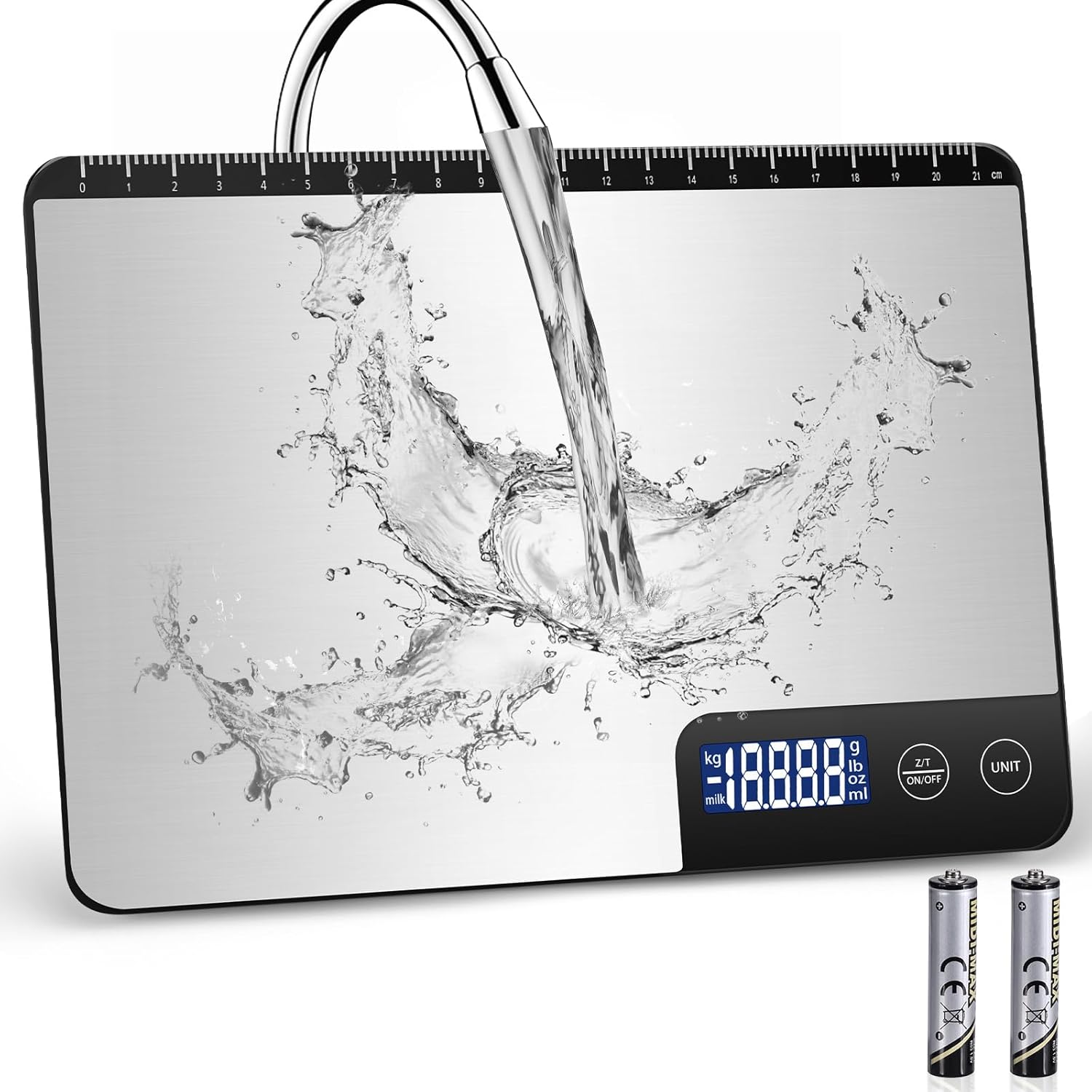 Große digitale Küchenwaage 15 kg, präzise Lebensmittelwaage mit 1 g Genauigkeit, individuelle automatische Abschaltung (3, 10 und 60 Minuten), LCD-Display, Gramm und Unzen, ideal für Zuhause, Kochen und Backen