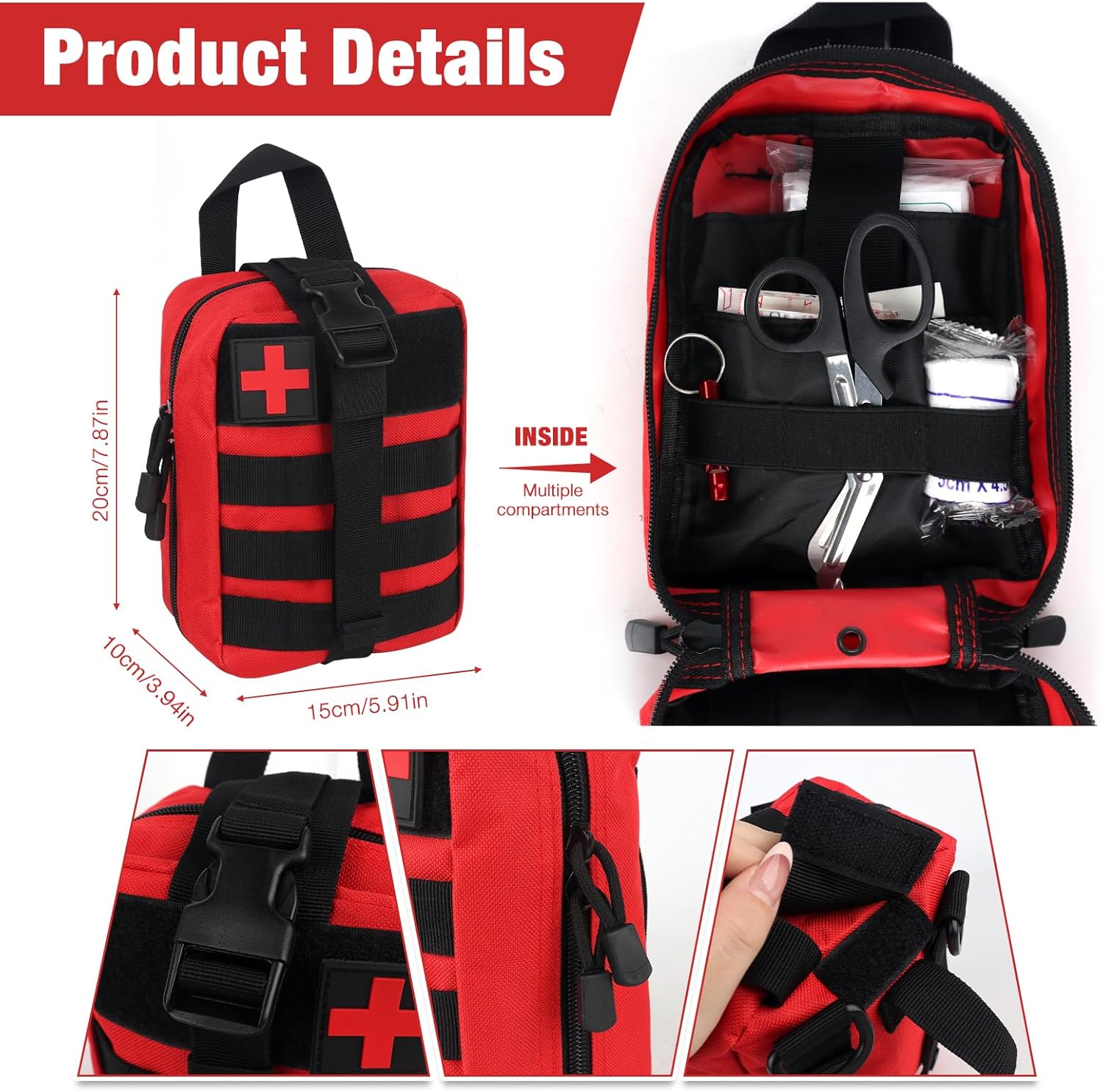 Mineup Outdoor Erste-Hilfe-Set, 54-teilig, Erste-Hilfe-Trauma-Set, medizinische taktische Tasche, Erste-Hilfe-Tasche, Reise-Apothekentasche für Zuhause, Auto, Camping, Wandern, Sport (Red PRO) – Bild 2