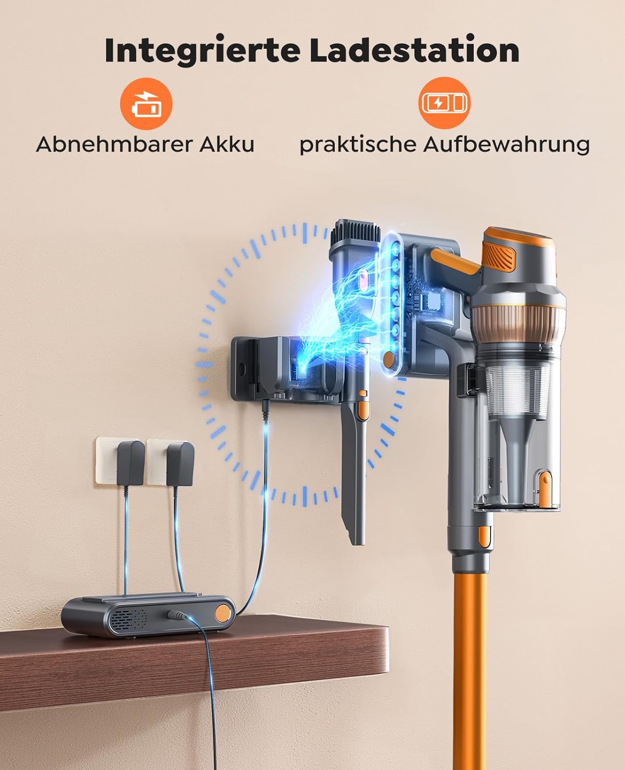 SMOTURE 50.000 Pa 65 Min Akku-Staubsauger, 600 W Staubsauger mit Flexschlauch, Anti-Tangle-Bürste, Wandladestation – Bild 5
