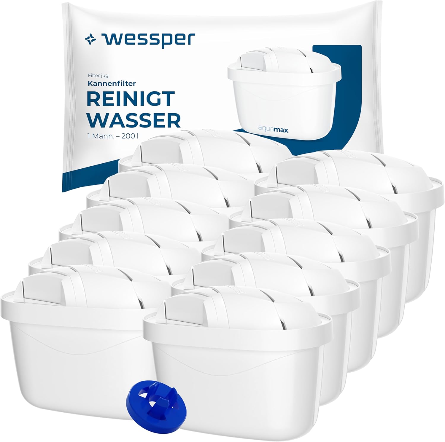 Wessper Wasserfilterkartusche, Filter mit Aktivkohle und Ionenaustauschharz, zusätzlicher PIN kompatibel mit Brita Krug, Ersatzfilter für Krug von Dafi, Wessper, Aquaphor, Philips – 10 Stück