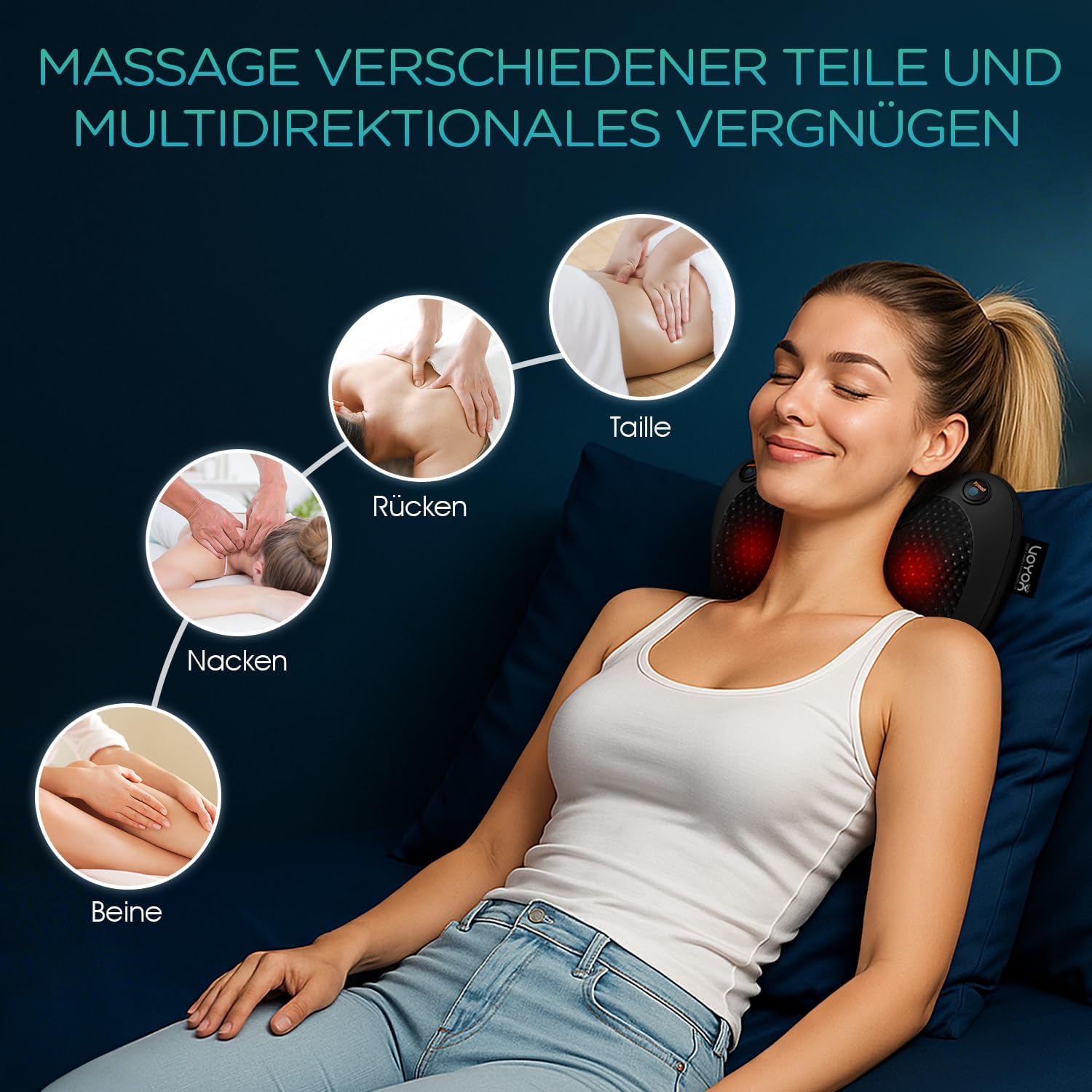 Rücken- und Nackenmassagegerät, Shiatsu-Nackenmassagekissen mit Wärme, 6 rotierende Knoten für Taille, Beine, Fuß, Körperschmerzlinderung, Entspannung zu Hause, im Büro, im Auto YZ100 – Bild 4