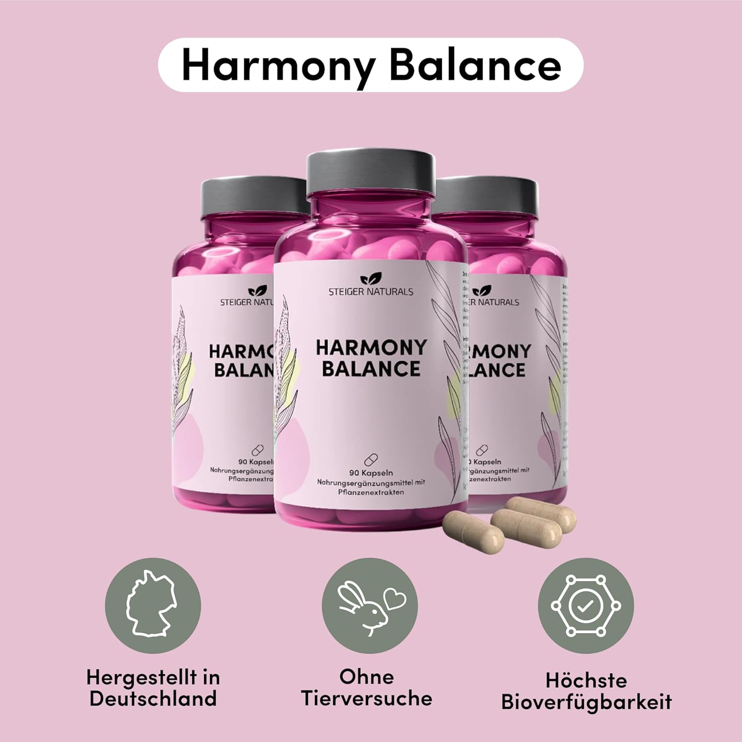 Steiger Naturals Hormone Balance – Natürlicher Menopause-Komplex für Frauen | 10 Pflanzenextrakte | Hormonfrei, vegan, laktosefrei, glutenfrei | Unterstützung für Ihr Wohlbefinden – Bild 5
