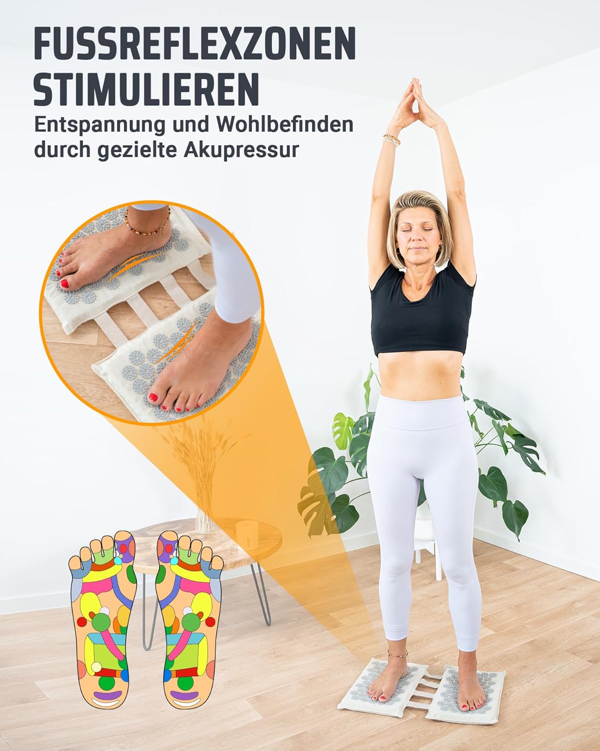 NEOLYMP Akupressur-Fußmatte – vielseitige Stimulation – waschbar, umweltfreundlich mit Tragetasche – Akupunktur-Fußmassagematte mit ABS-Spitzen – Nagelmatte (Akupressur-Fußmatte Beige) – Bild 4