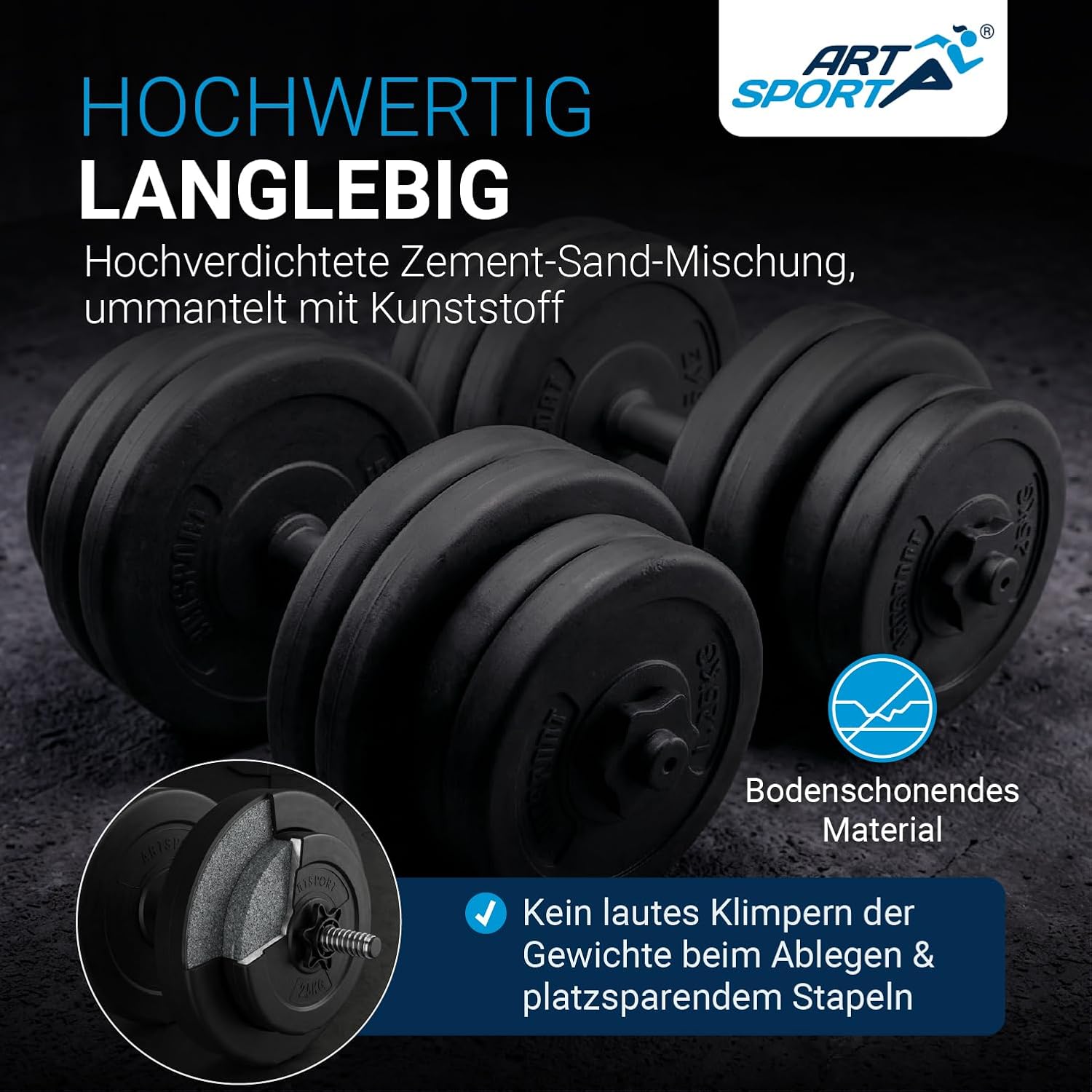 ArtSport 2er-Hantelset 20/30/40 kg – Hantelset mit 2 Hanteln, Gewichten und 4 Spinlock-Kragen – Bild 6