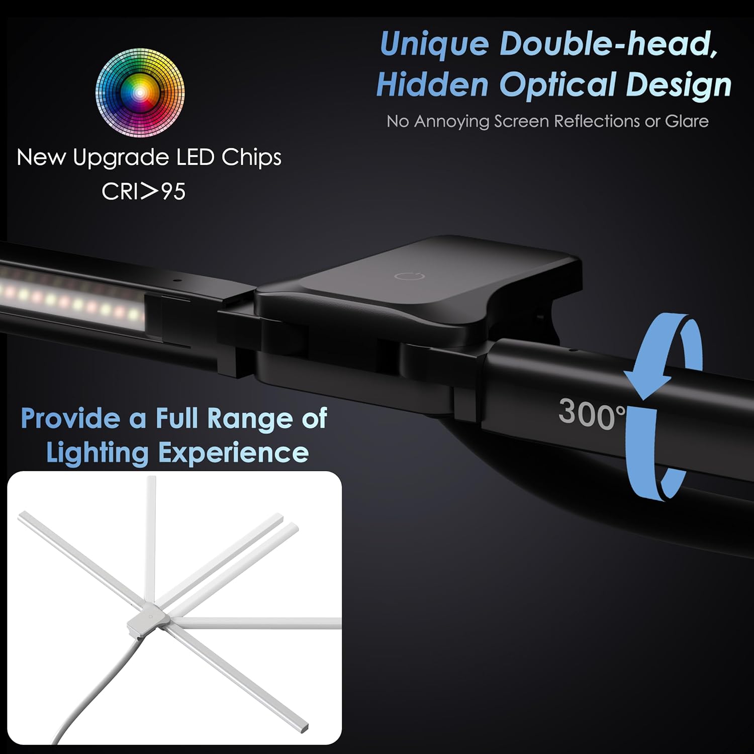 EYOCEAN Schreibtischlampe, Doppelkopf-Schreibtischlampe, 24 W 80 cm Tageslichtlampe Schreibtisch mit Fernbedienung, dimmbare Monitorlampe, Bürotischlampe, Augenschutz-Bildschirmlampe – Bild 4