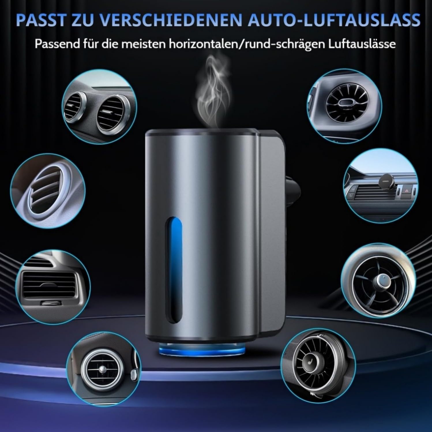 Elektroauto-Lufterfrischer mit 3 Parfümen (Köln/Chanell/Hiltonn), Ultraschallzerstäuber, intelligente 3 Modi, automatisches Ein-/Ausschalten, eingebauter Akku, 30 ml natürlicher Autoduft CFK-3Z – Bild 9