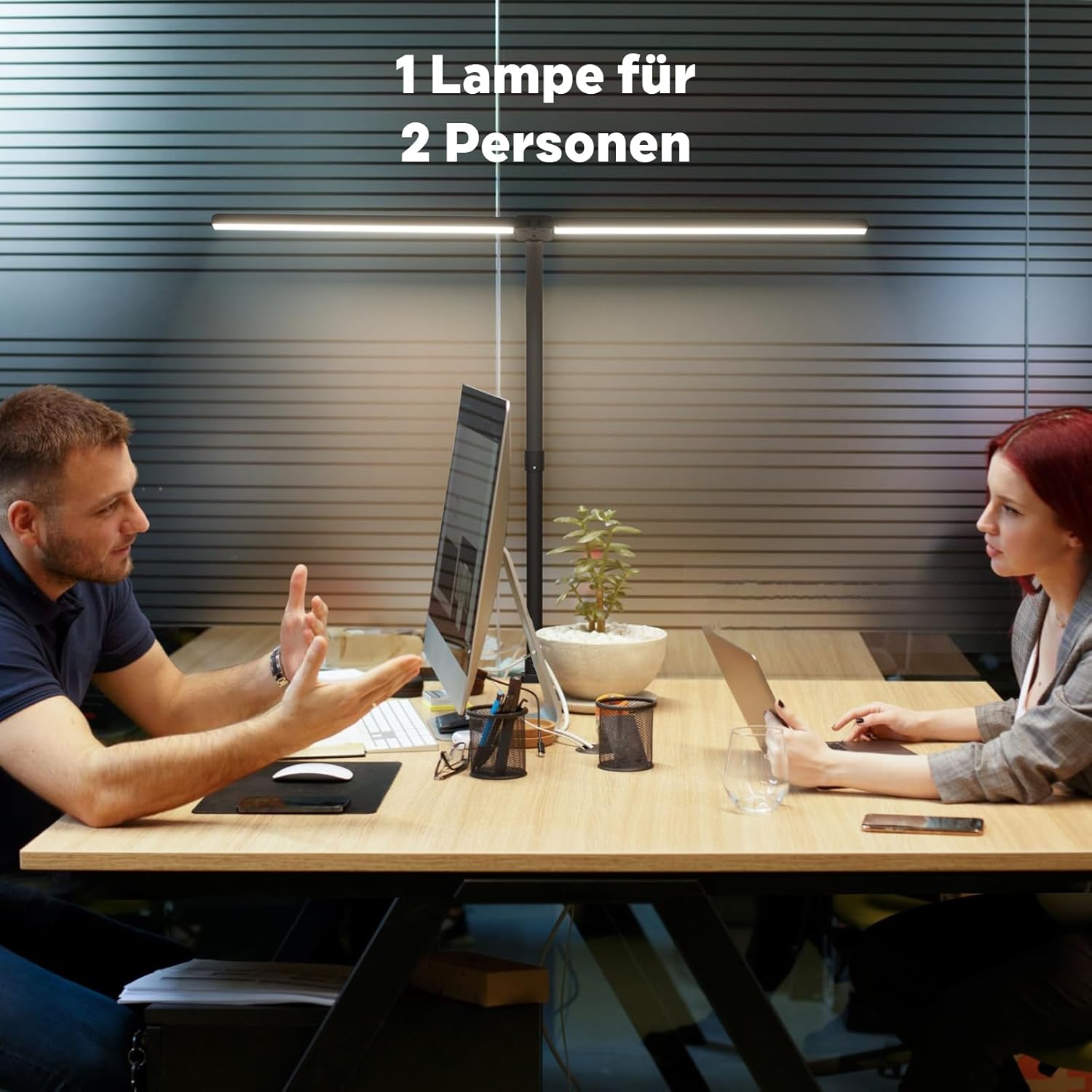 Doppelkopf Schreibtischlampe LED Dimmbar 24W 80cm Klemmbar Tageslichtlampe Schreibtischlampe Schwanenhals Büro Tischlampe Augenschutz Arbeitsplatzleuchte Monitorlampe, Schwarz – Bild 8