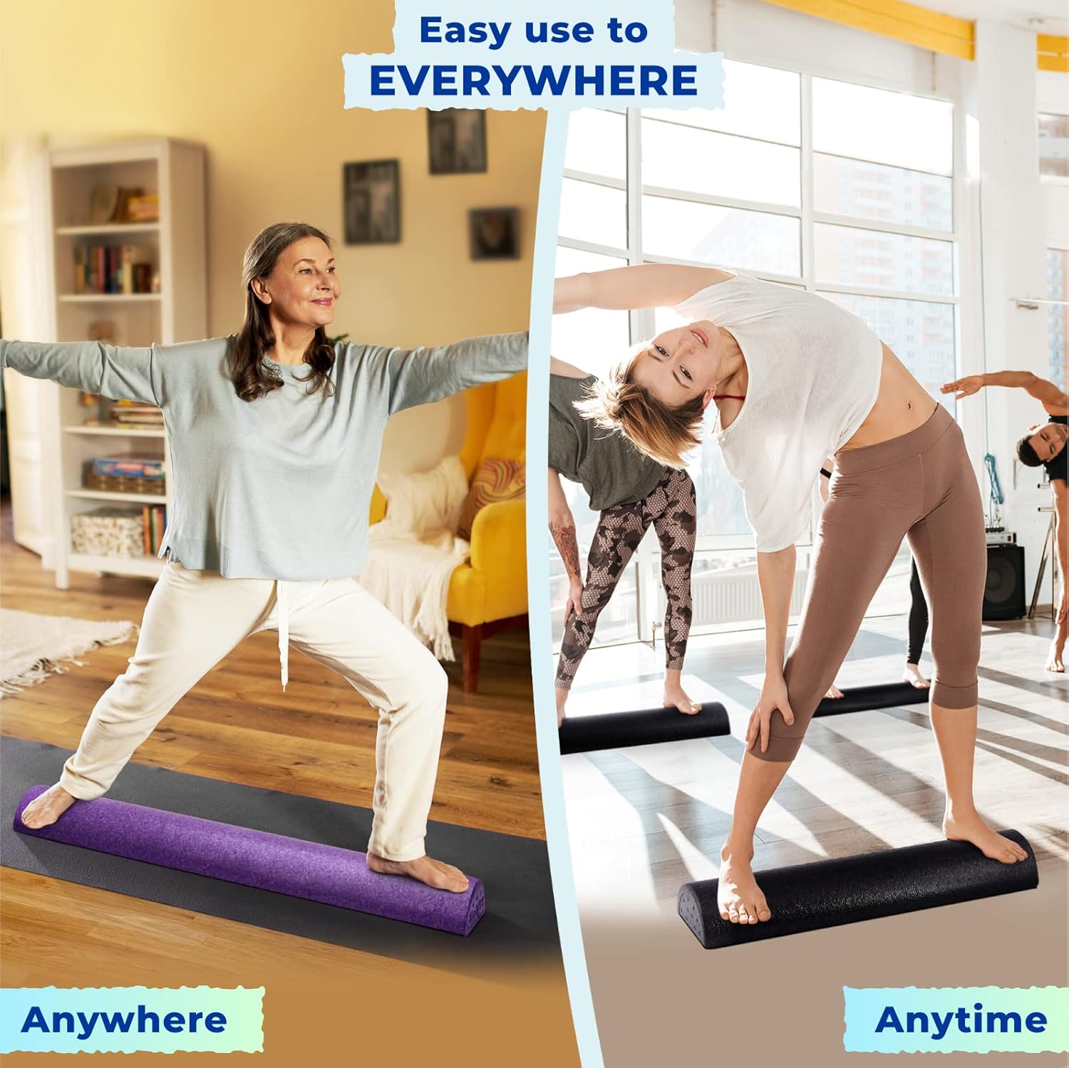 Yes4All Halbe Faszienrolle – Ultraleichte halbe EPP-Muskelrolle mit hoher Dichte, 45, 60 cm lang, halbrunde Schaumstoffrolle für Rücken, Beine, Workouts, Fitness, Pilates, Fitness – Bild 4