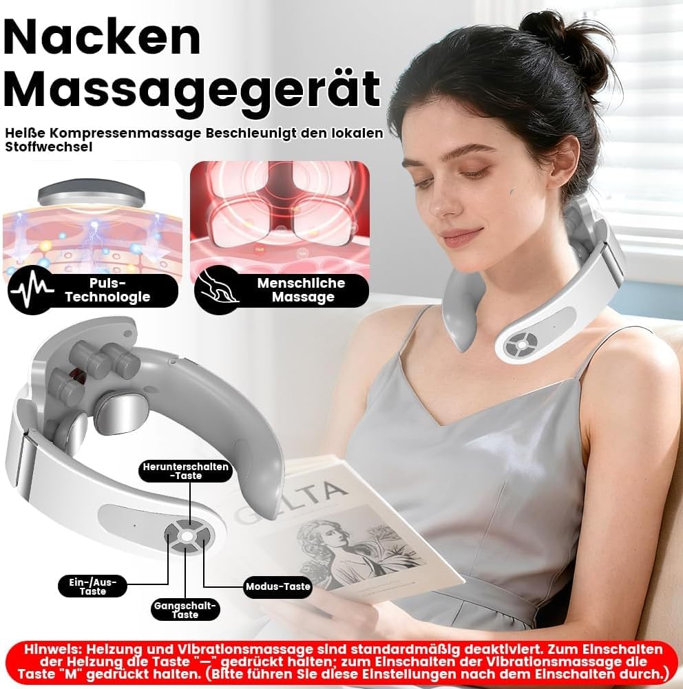 Nackenmassagegerät, intelligente Sprachansagen, Nackenmassagegerät mit 42 °C Wärmetherapie, 5 Modi, 15 Intensitätsstufen, tragbares elektrisches Massagegerät für Zuhause, Büro, Reisen – Bild 3