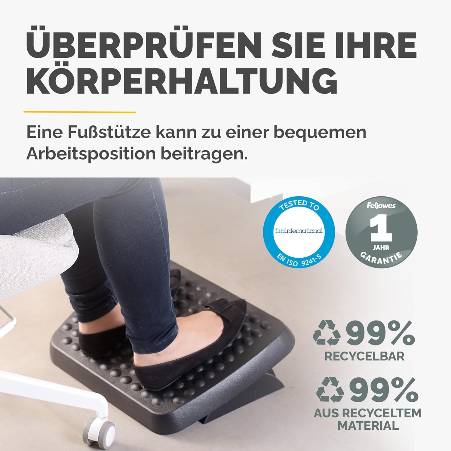 Fellowes 48121 Standard verstellbare Fußstütze – Schwarz – Bild 3