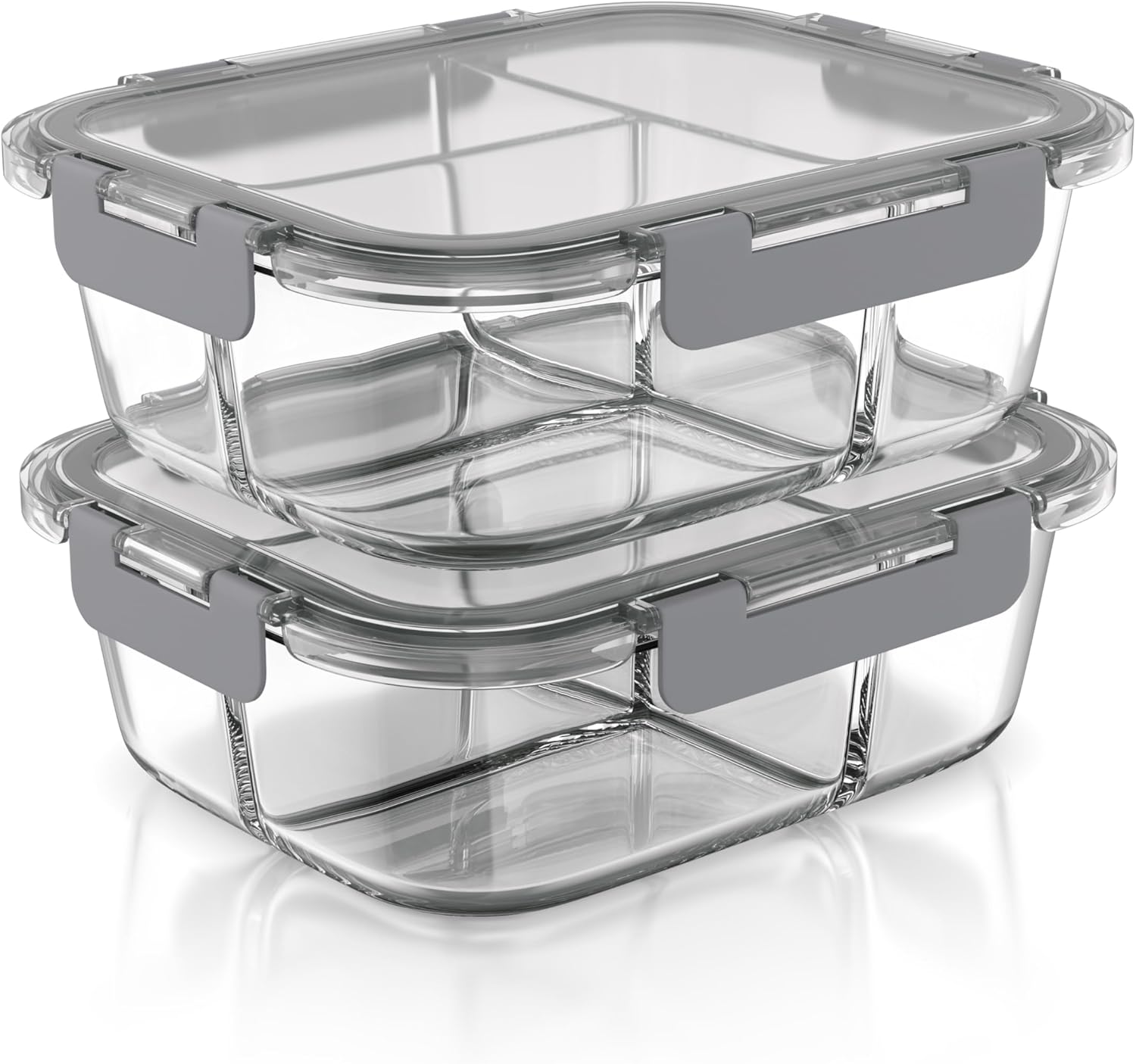 Arendo – Lunchboxen aus Glas – 3 Fächer – Frischhaltedosen mit Deckel, luftdicht – 2er-Set – 1000 ml – für Mikrowelle, Backofen, Gefrierschrank – spülmaschinenfest – Vorratsgläser für die Zubereitung von Mahlzeiten
