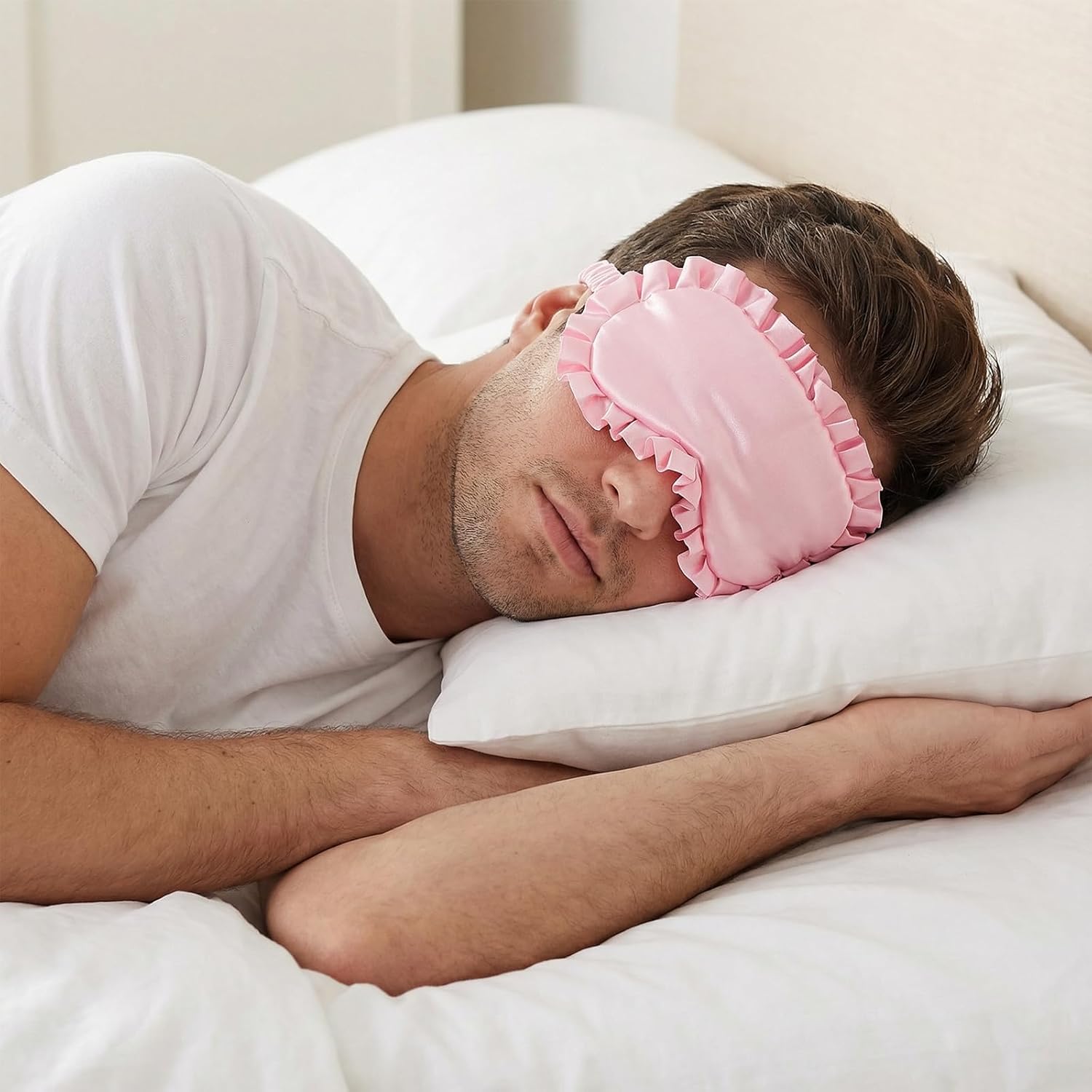 Qianyu Damen-Augenmaske aus Seide, weiche Schlafmaske, Satin-Augenbinde, Nachtschlafmaske mit verstellbarem Gummiband, blickdicht, für Nachtschlaf, Reisen, Damen und Herren – Bild 5