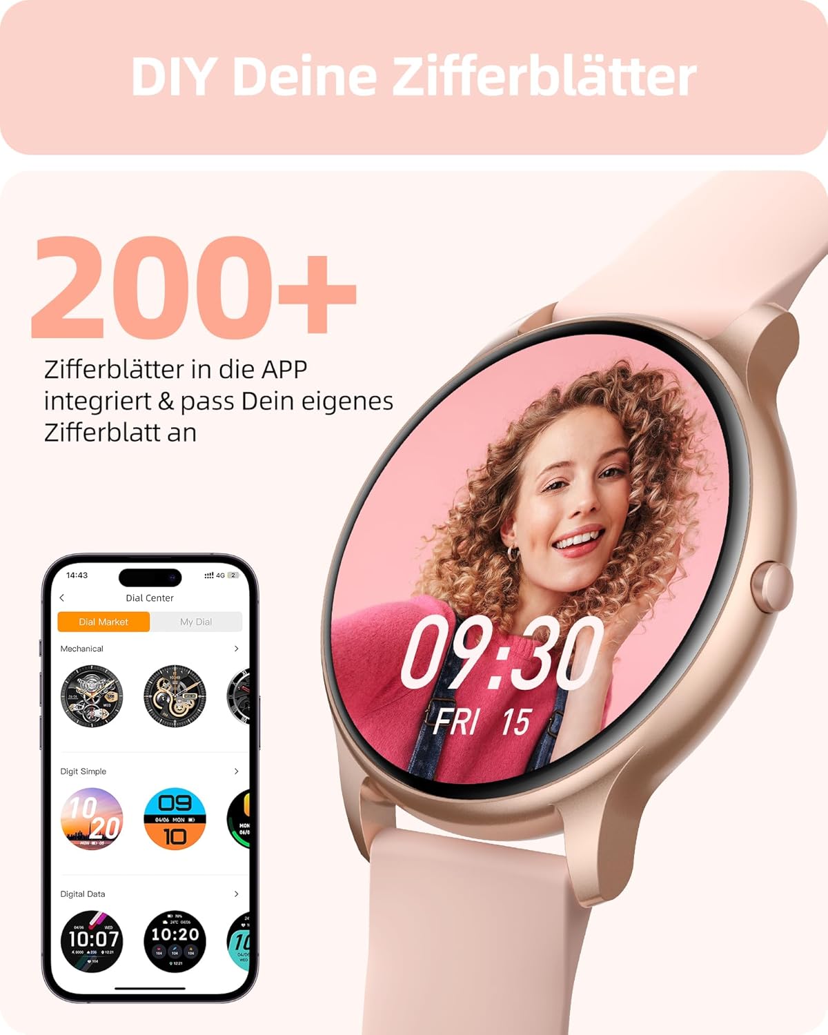 Parsonver Damen Runde Smartwatch mit Telefonfunktion, leichte Fitnessuhr Damen mit Schrittzähler, 100+ Sportmodi, IP68 wasserdicht, Sportuhr Damen mit Herzfrequenz-Schlafmonitor, SpO2, Roségold, SPROD1 – Bild 6