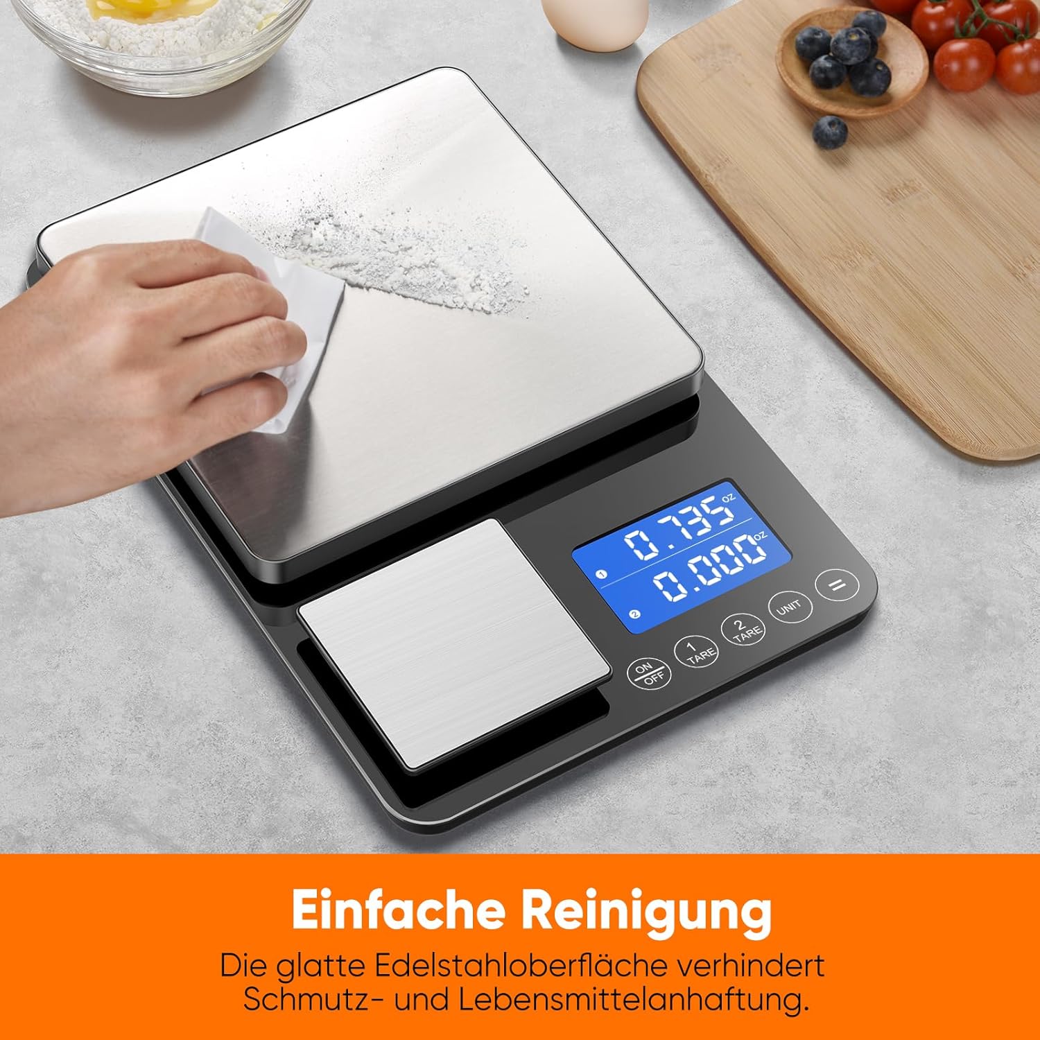 Digitale Küchenwaage mit LCD-Display und Tara-Funktion, präzise 1-g-Messung zum Backen und Kochen, Silber – Bild 7