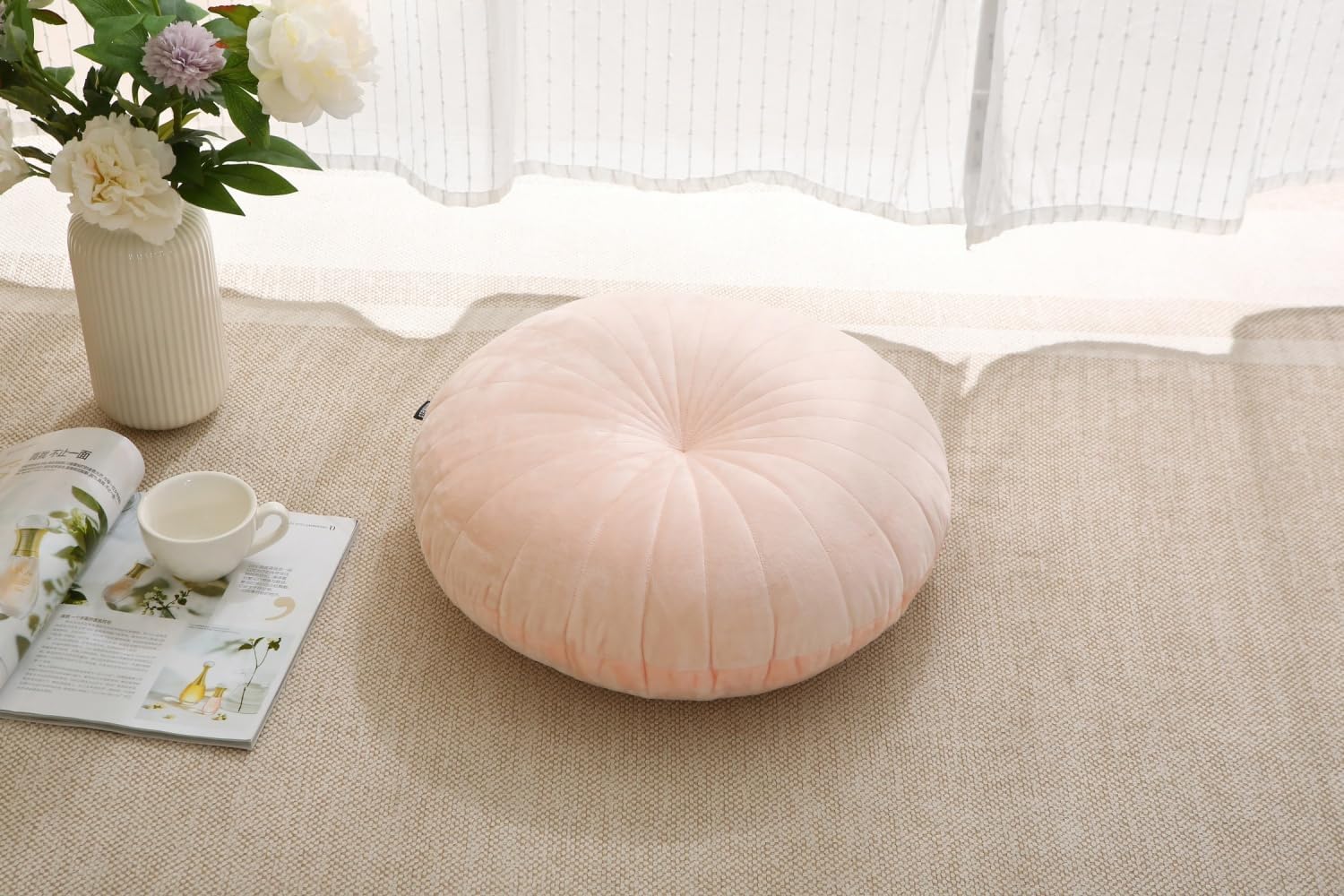 Bodenkissen & Meditationskissen, rund, großes dickes Sitzkissen für Erwachsene, Samt-Yoga-Bodenkissen, 45,7 cm (Rosa)